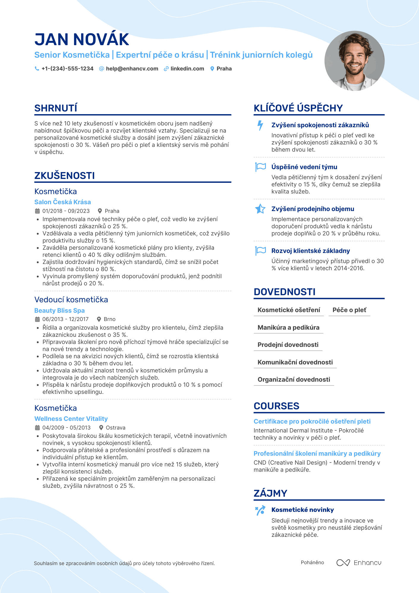 Životopis pro Senior Kosmetička Resume Example