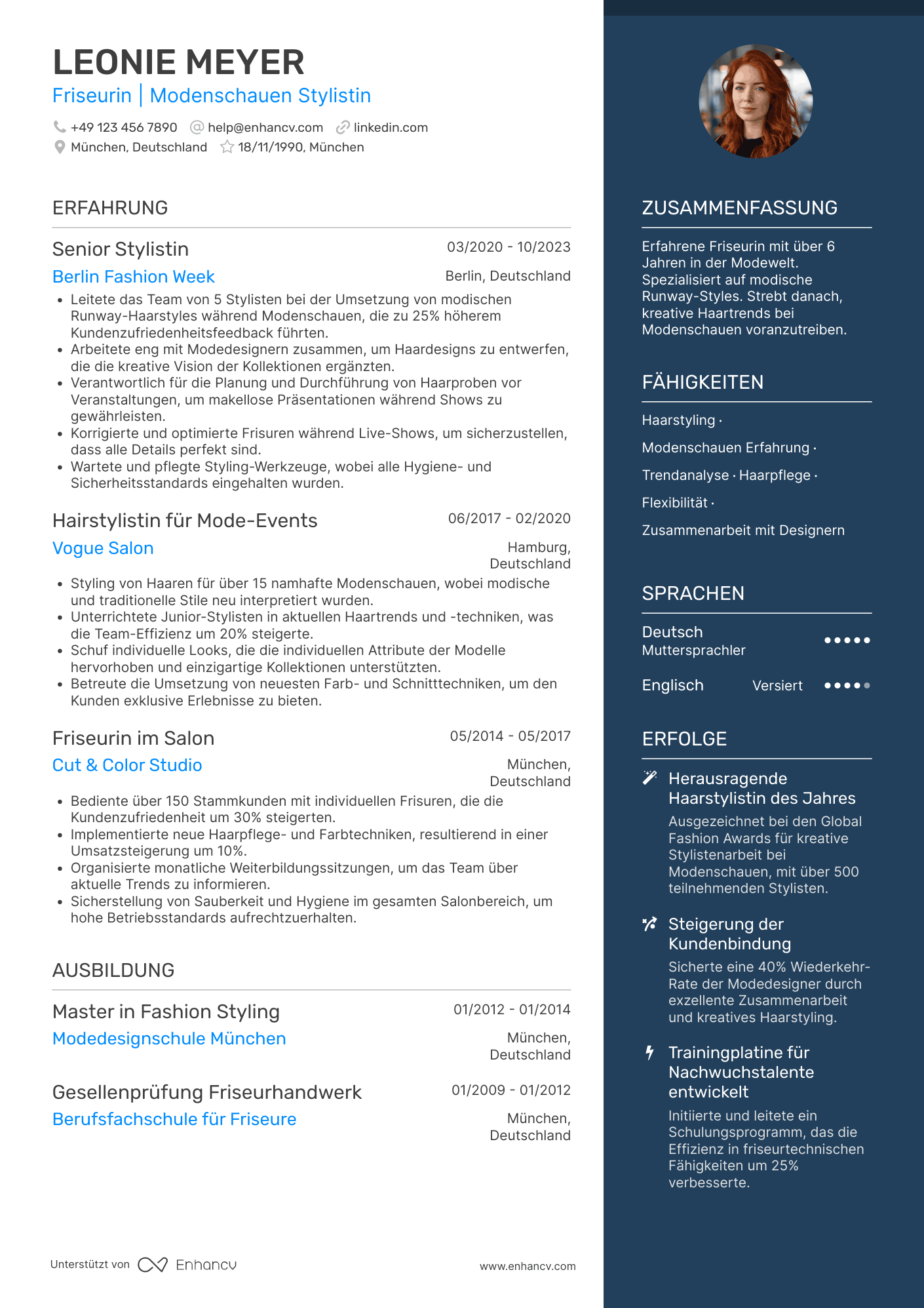 Lebenslauf als Friseurin für Modenschauen Resume Example