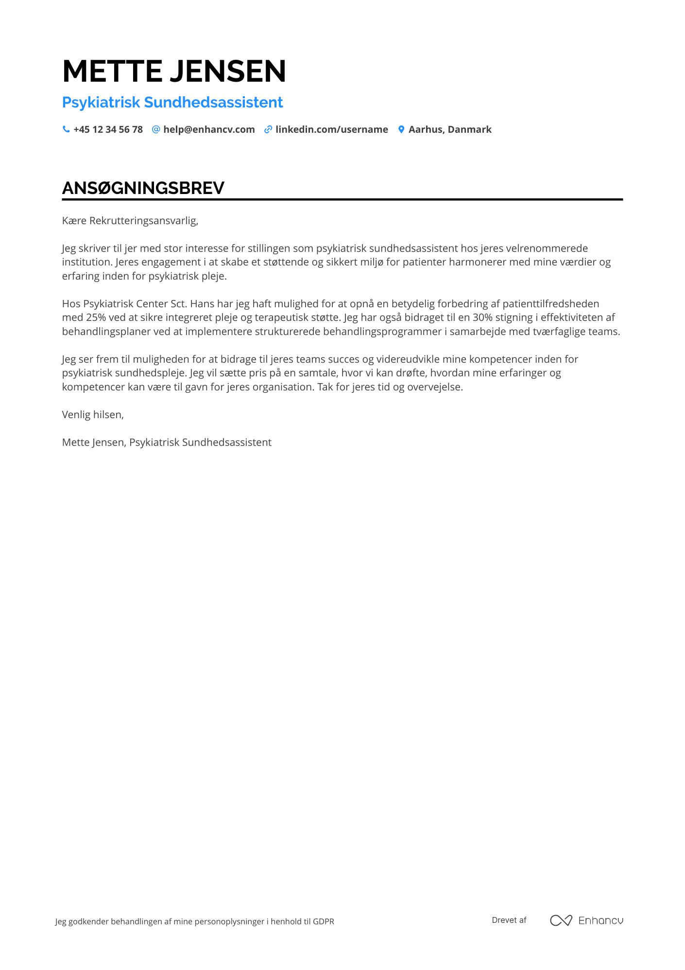 Ansøgningsbrev til Psykiatrisk sundhedsassistent Resume Example