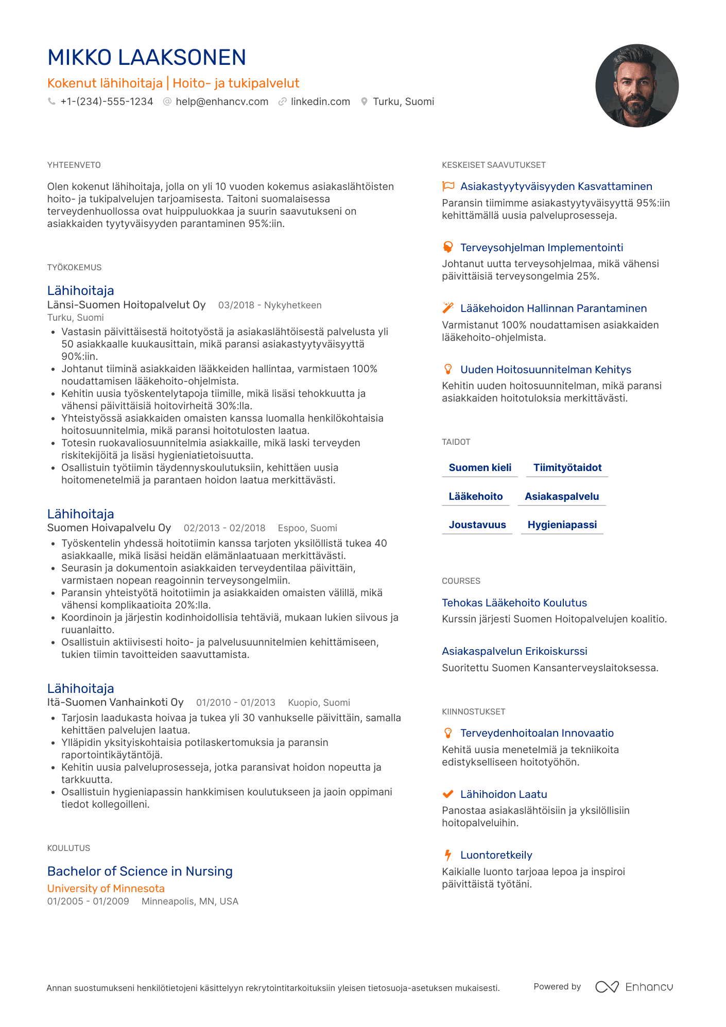 Ansioluettelo Kokenut lähihoitaja Resume Example