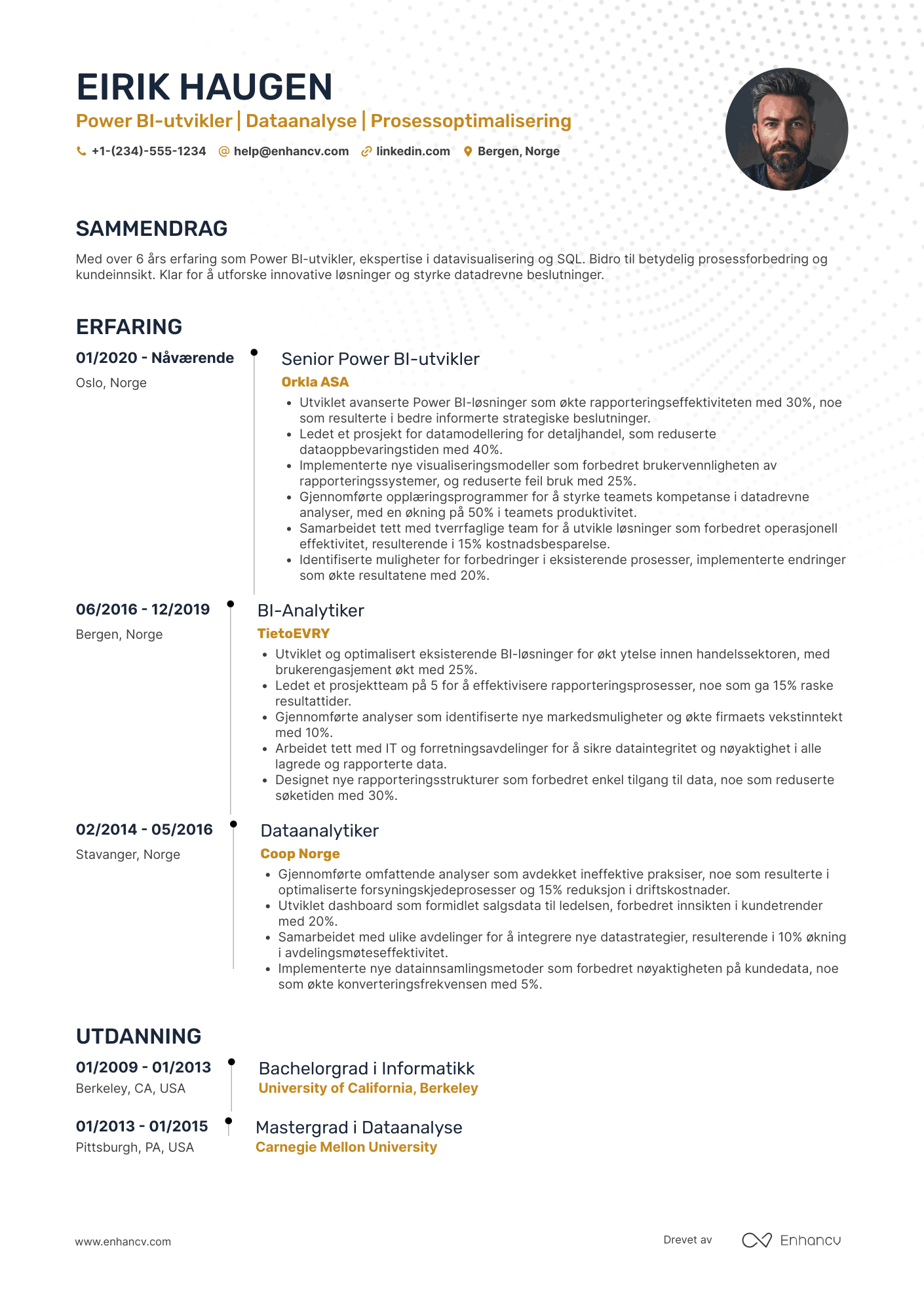CV for Power BI‑utvikler for detaljhandel Resume Example