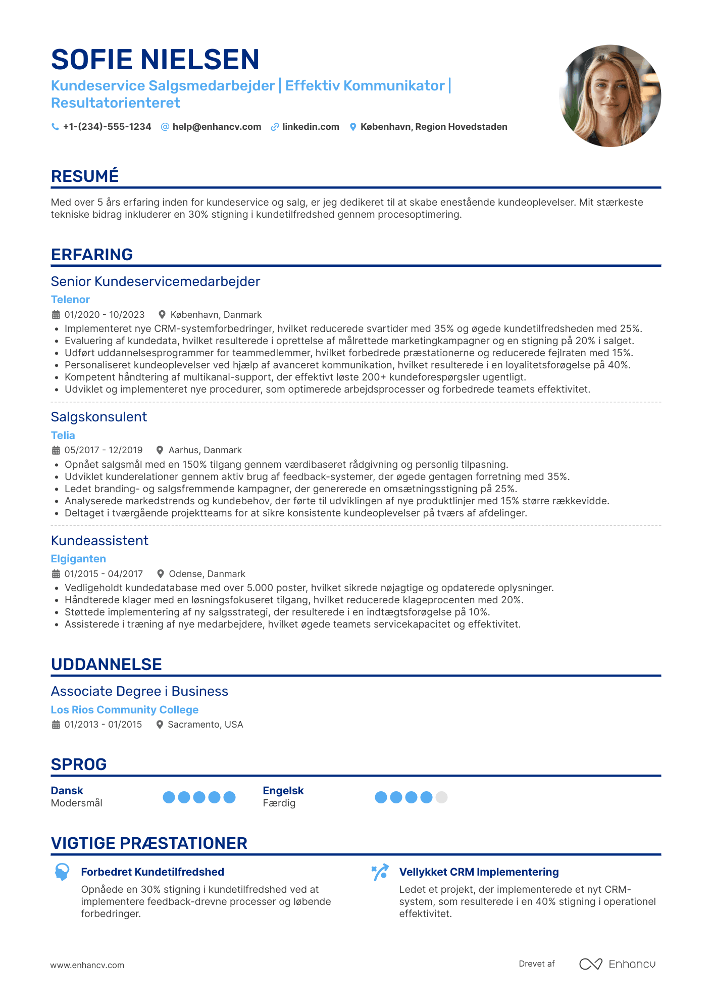 CV til Kundeservice salgsmedarbejder Resume Example