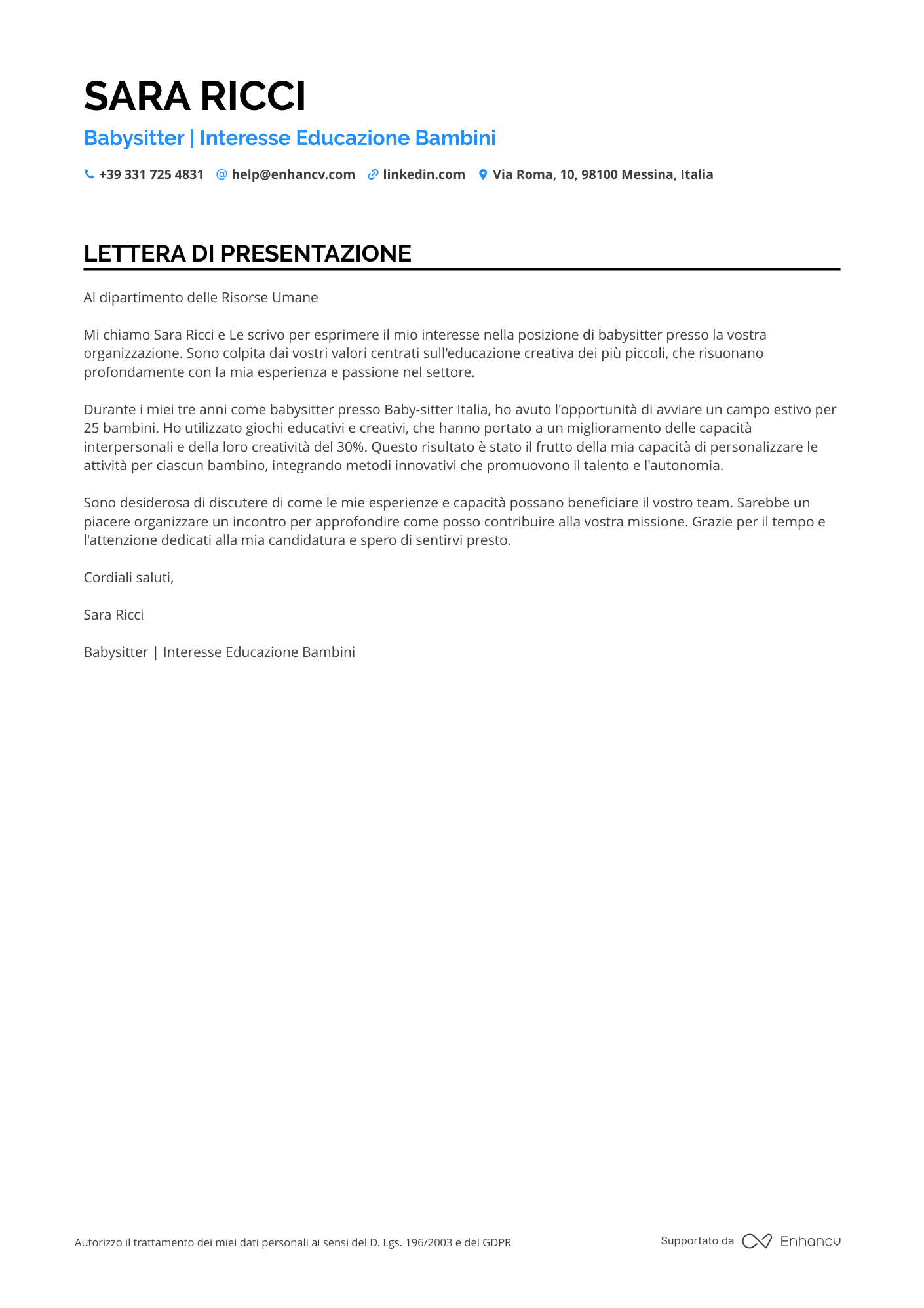 Baby Sitter Junior Resume Example