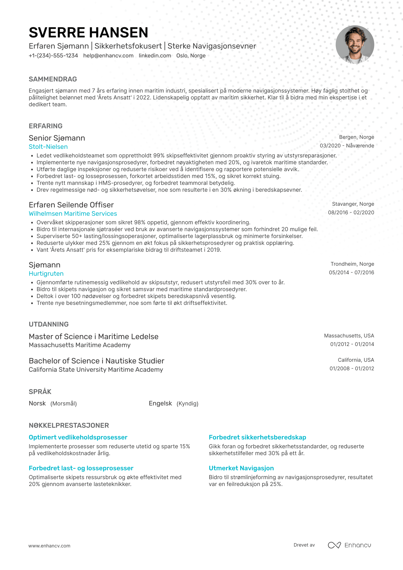 CV for Sjømann Erfaren Resume Example