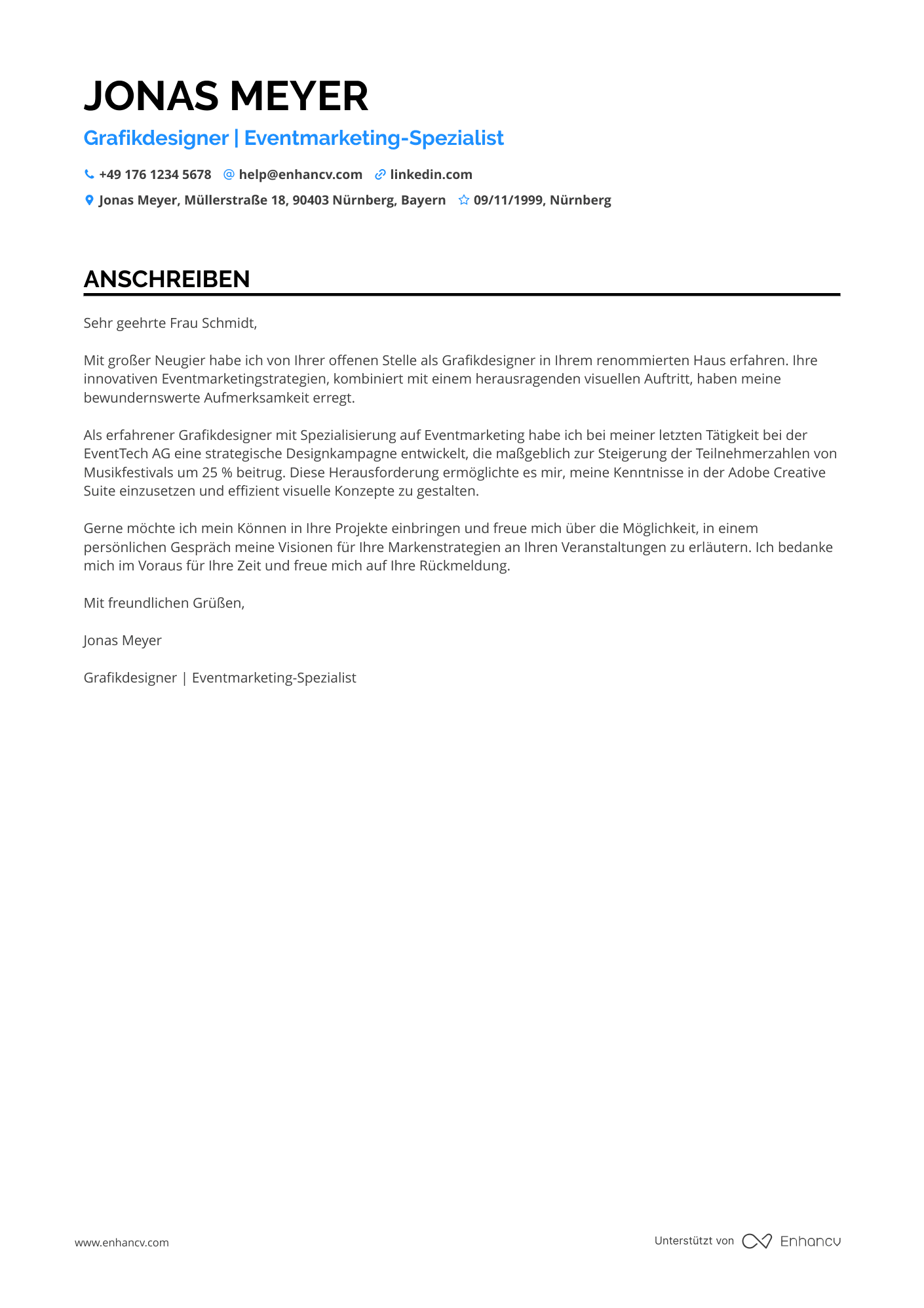 Grafikdesigner im Eventmarketing Resume Example