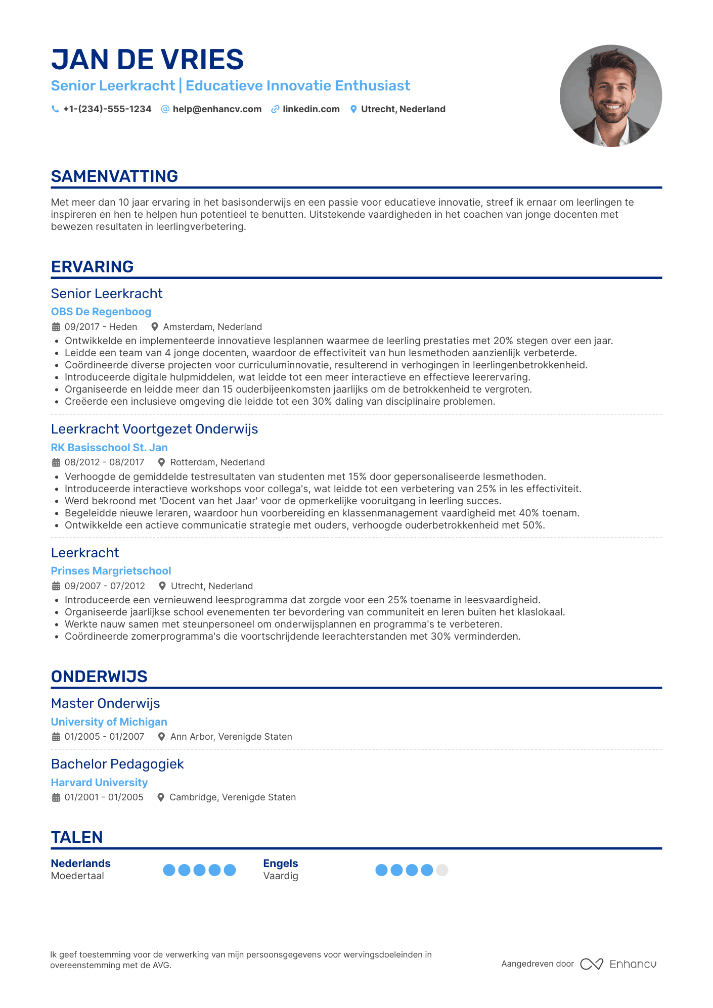 CV voor Leerkracht Senior Resume Example
