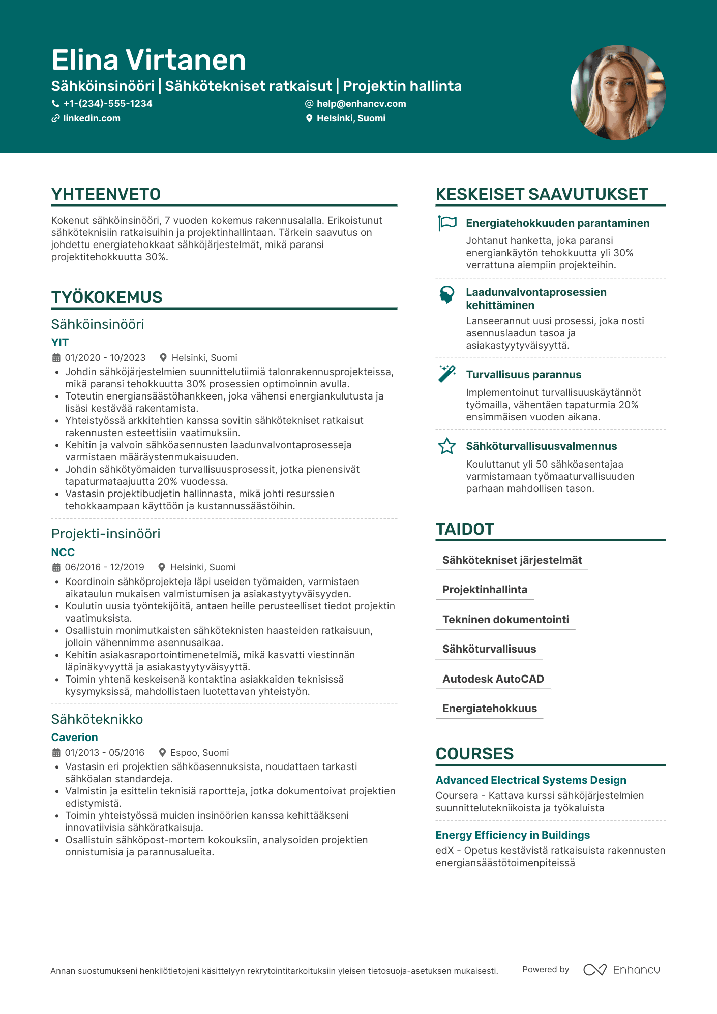 Ansioluettelo Rakennusala Sähköinsinööri Resume Example