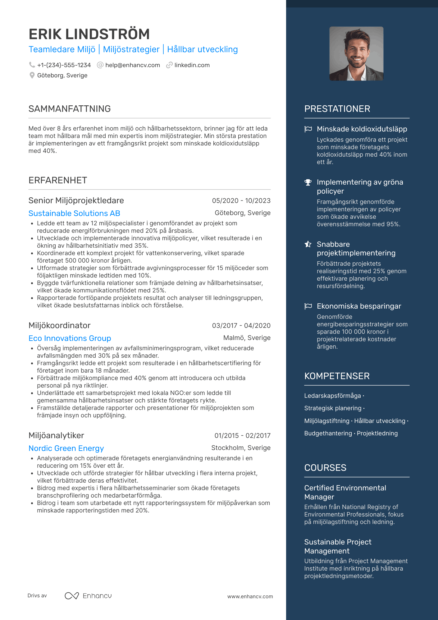 CV för Teamledare Miljö Resume Example