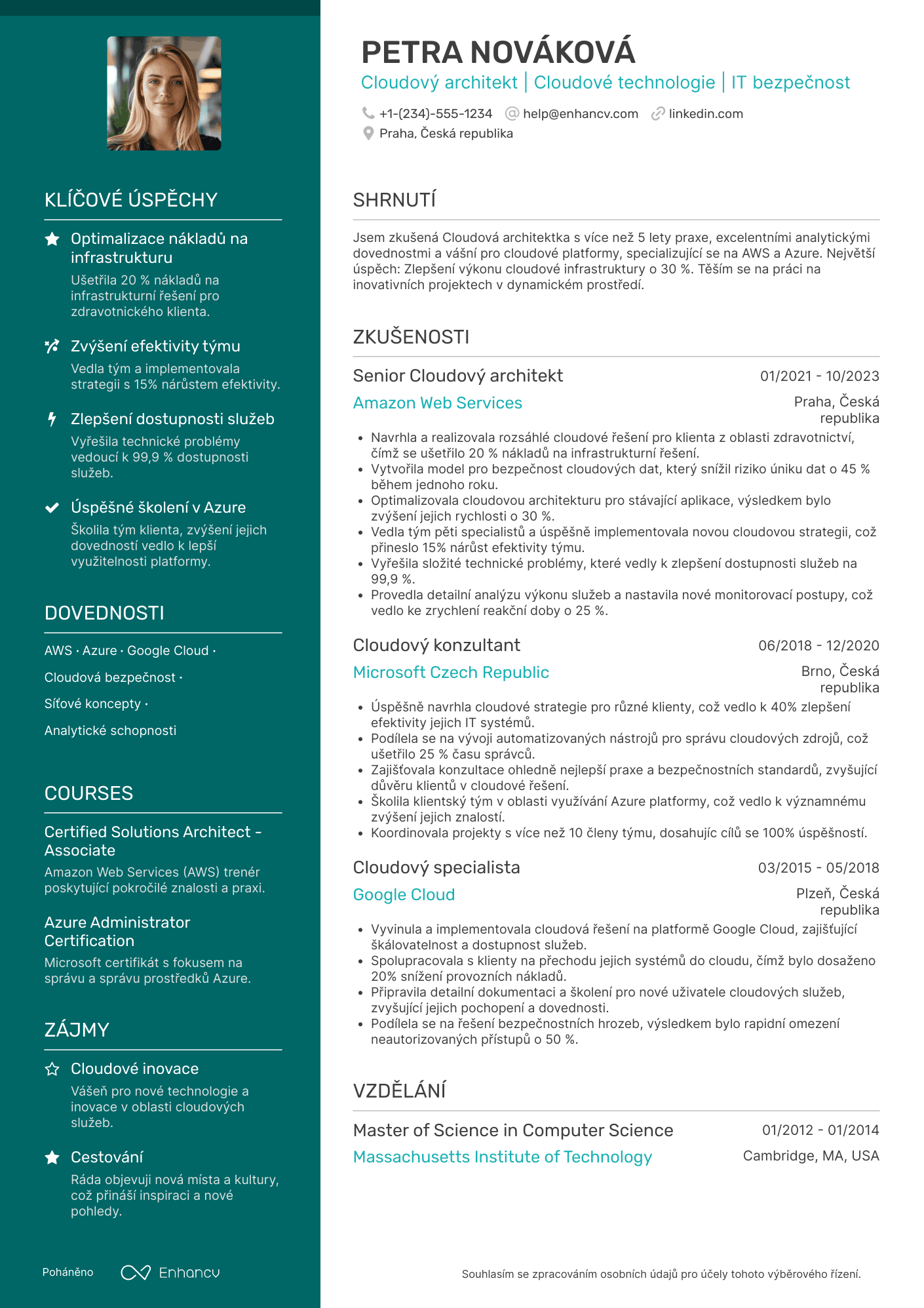 Životopis pro Cloudový architekt Resume Example
