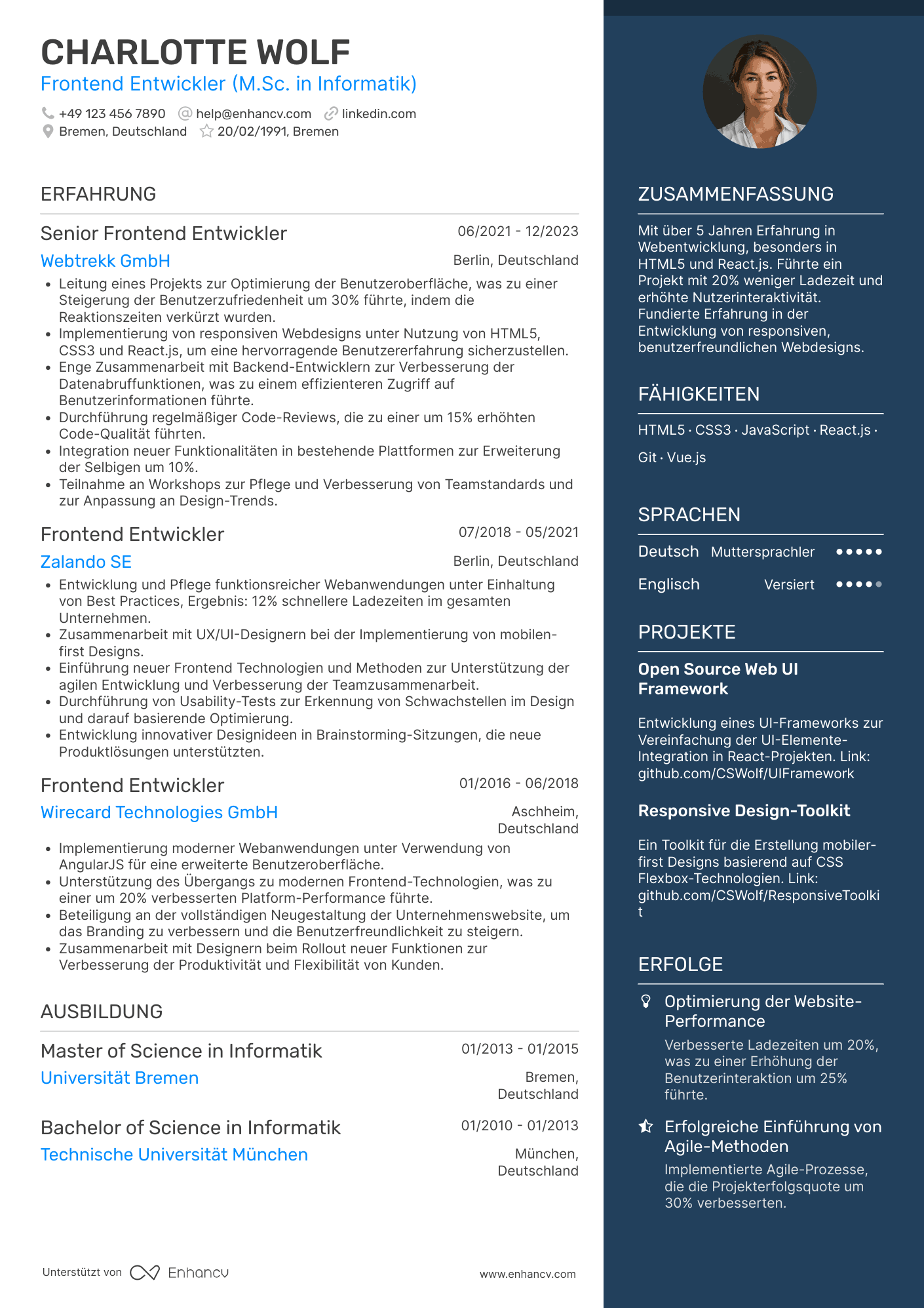 Lebenslauf als Frontend Entwickler für Webdesign Resume Example