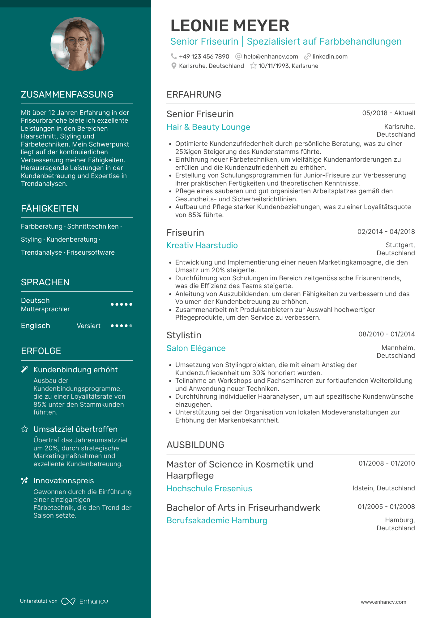 Lebenslauf als Senior Friseurin Resume Example
