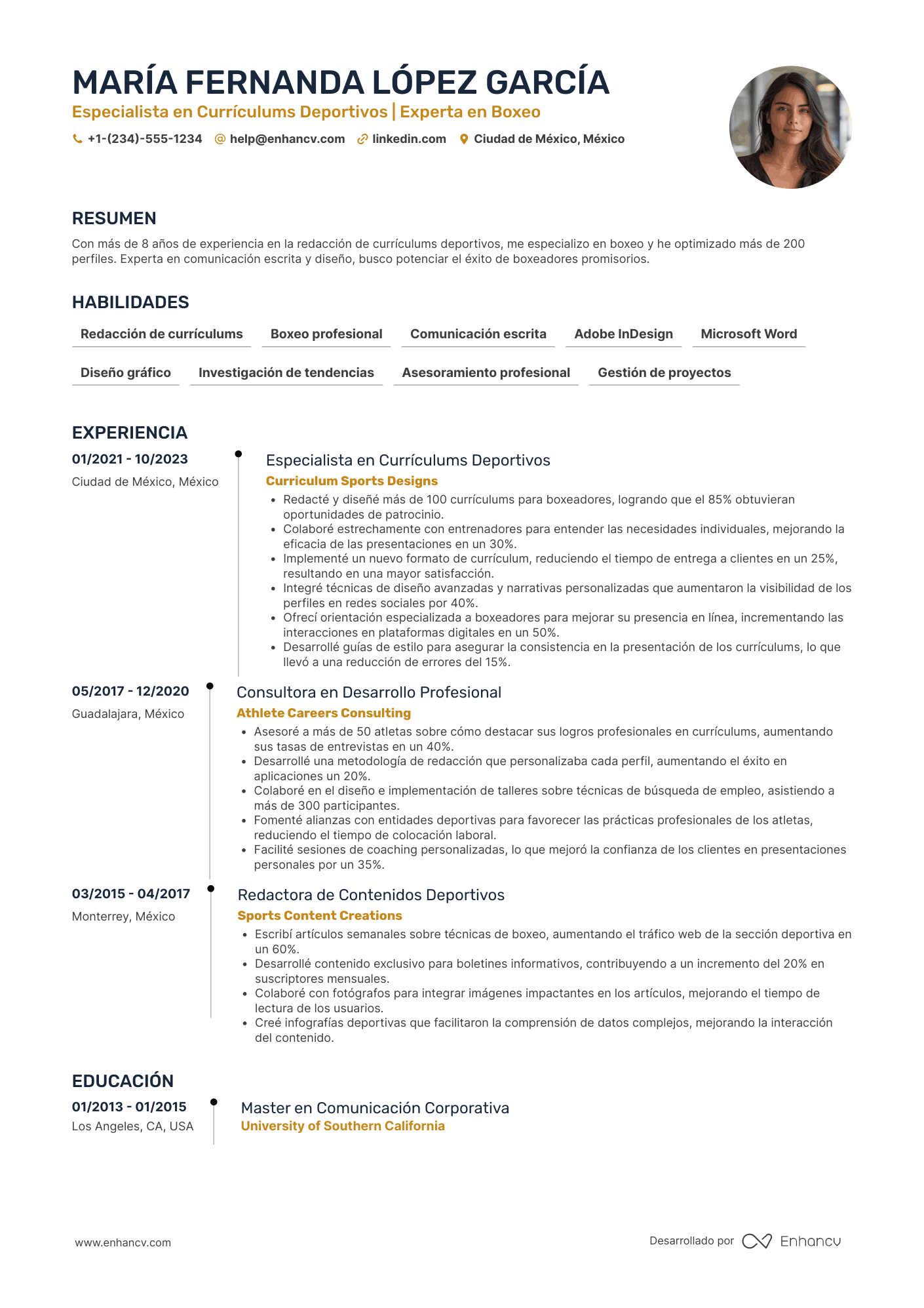 Ejemplo de currículum deportivo de boxeo Resume Example