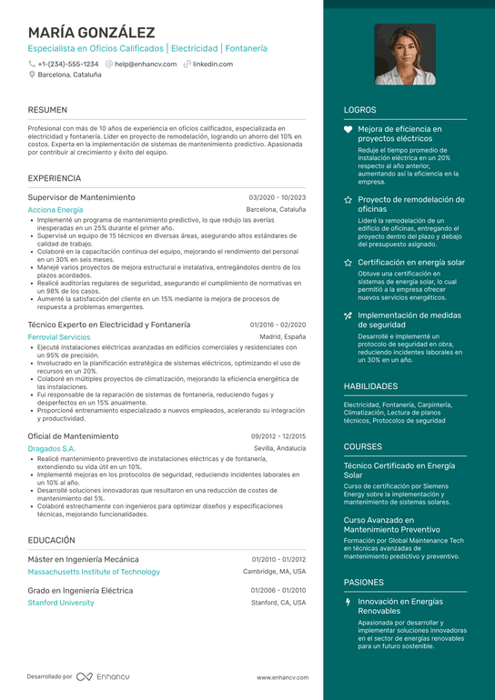 CV para Skilled Trades Resume Example