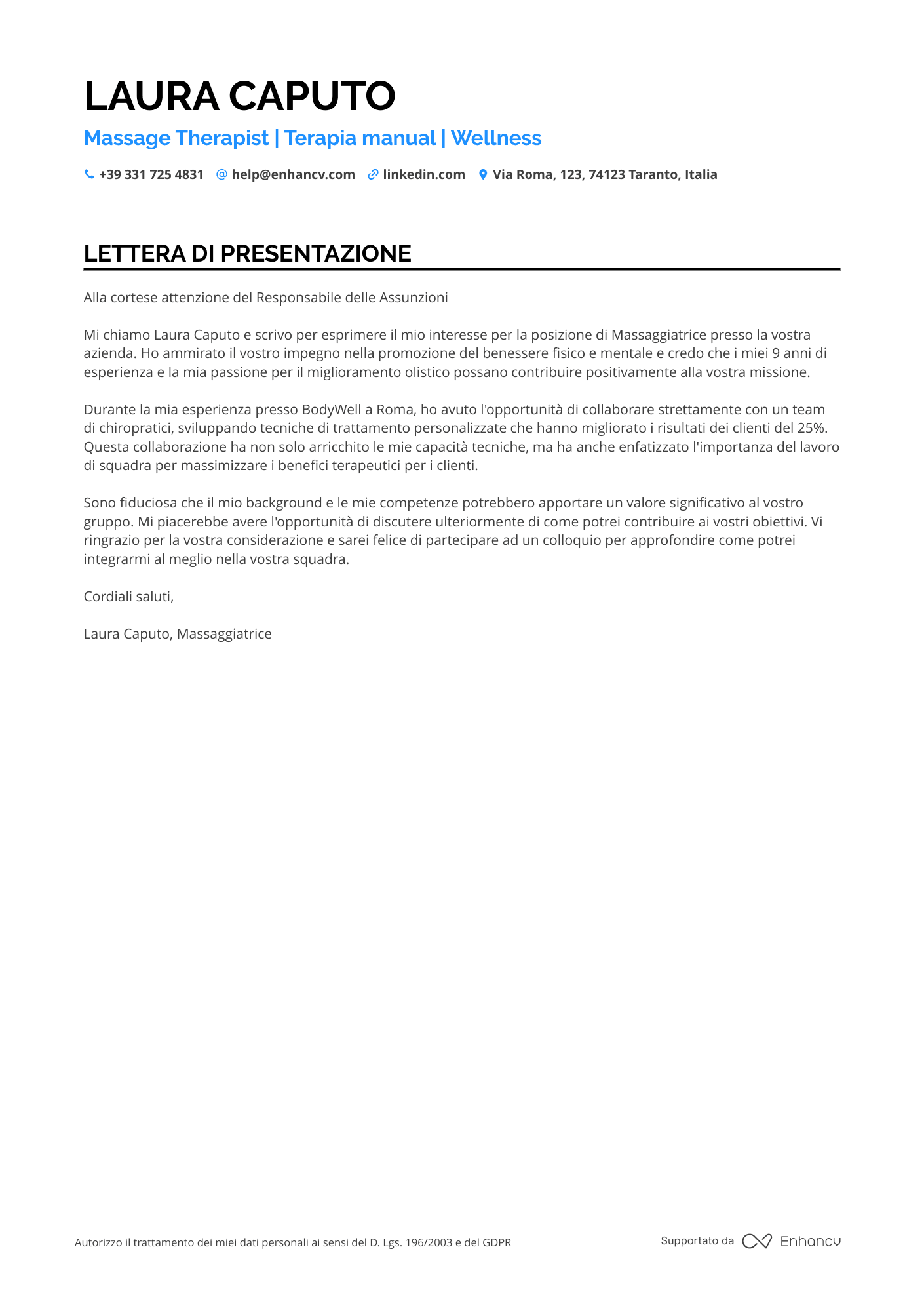 Massaggiatore Chiropratico Resume Example