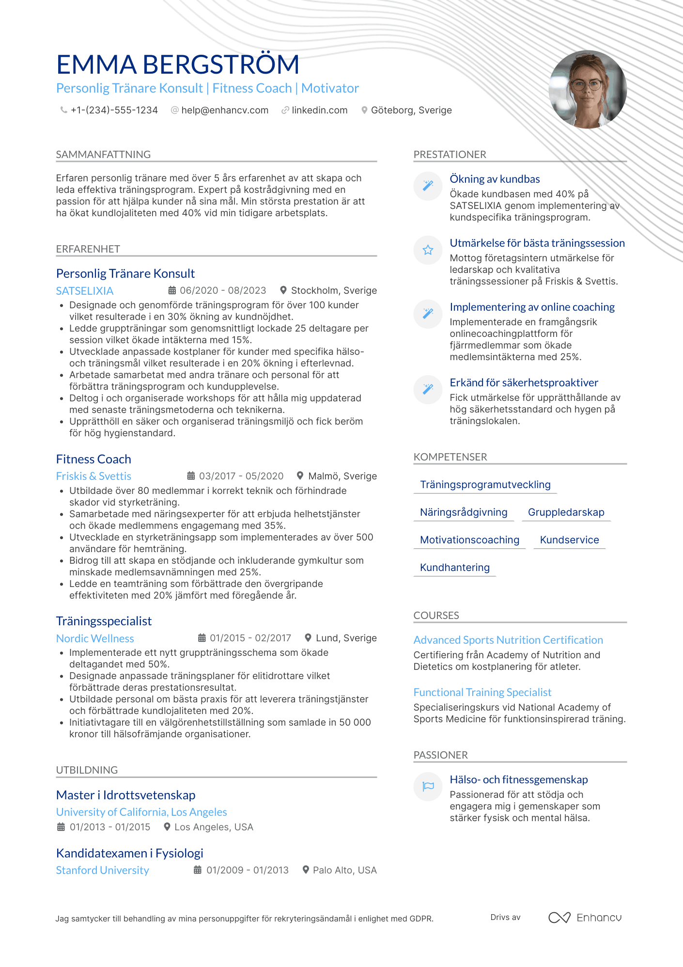 CV för Personlig Tränare Konsult Resume Example