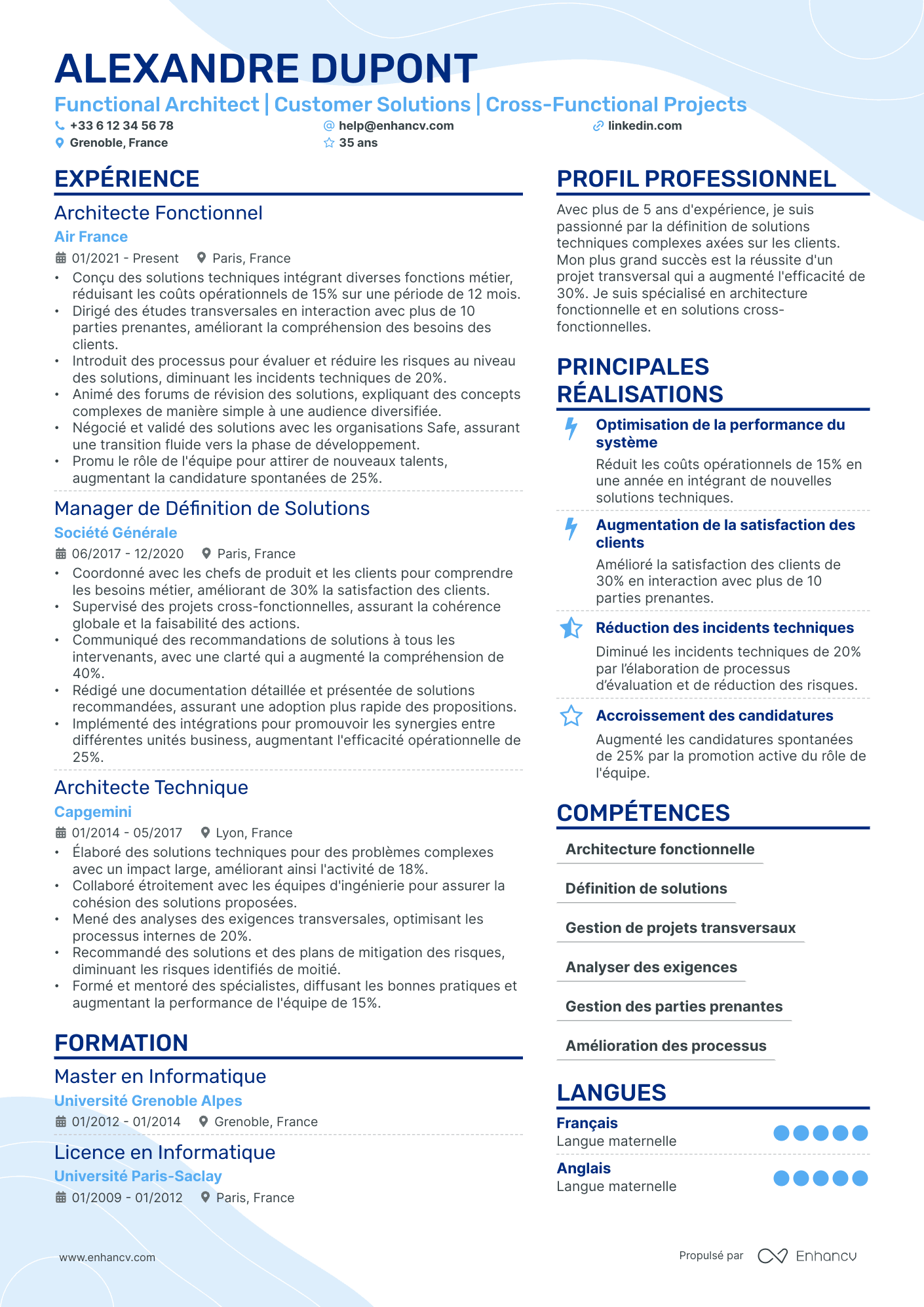 Architecte Principal Resume Example