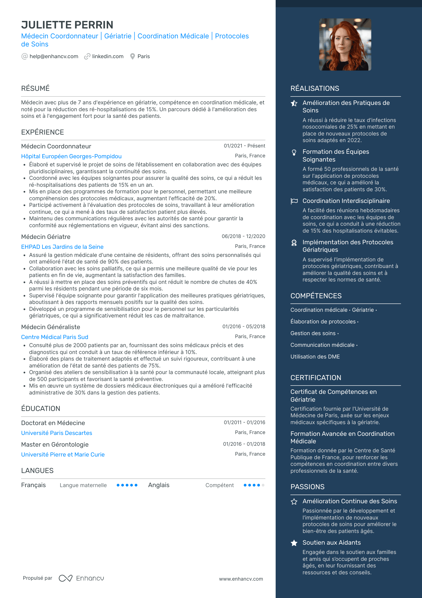 Médecin coordonnateur Resume Example