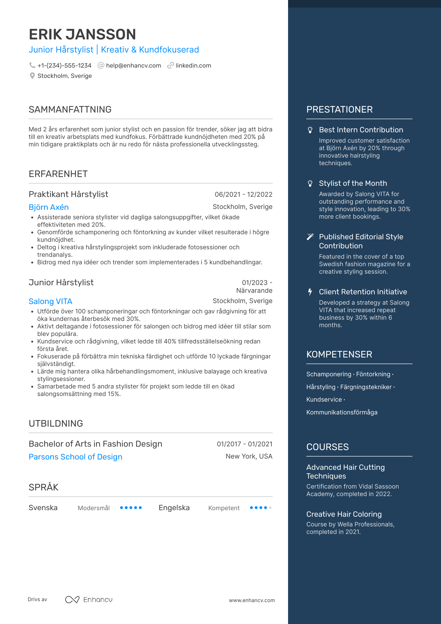 CV för Junior Hårstylist Resume Example