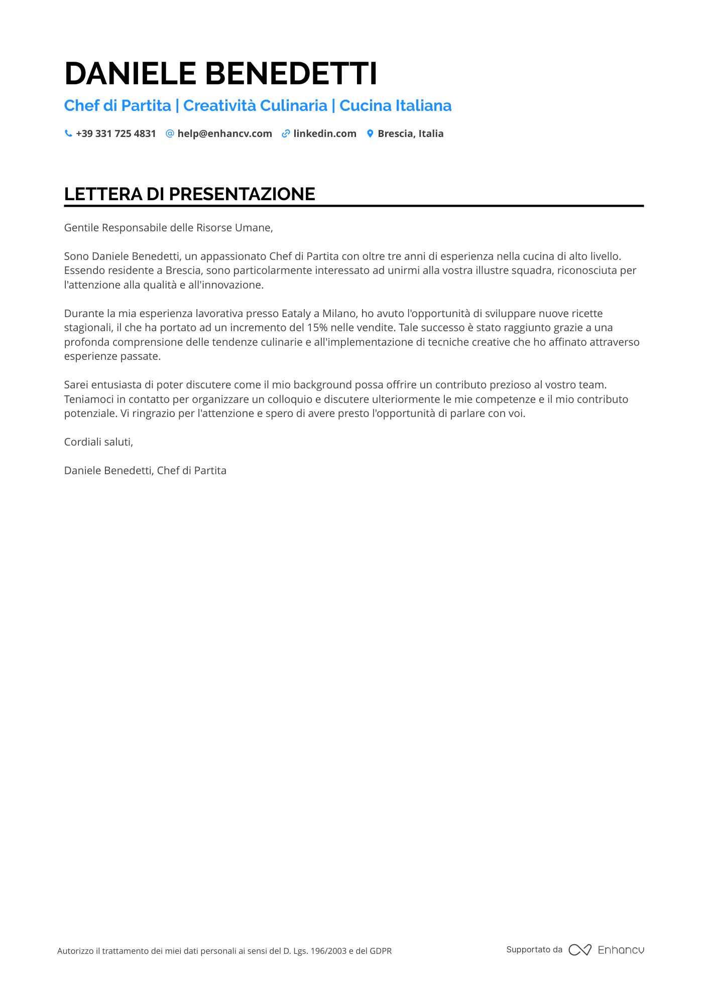 Chef de Partie Resume Example