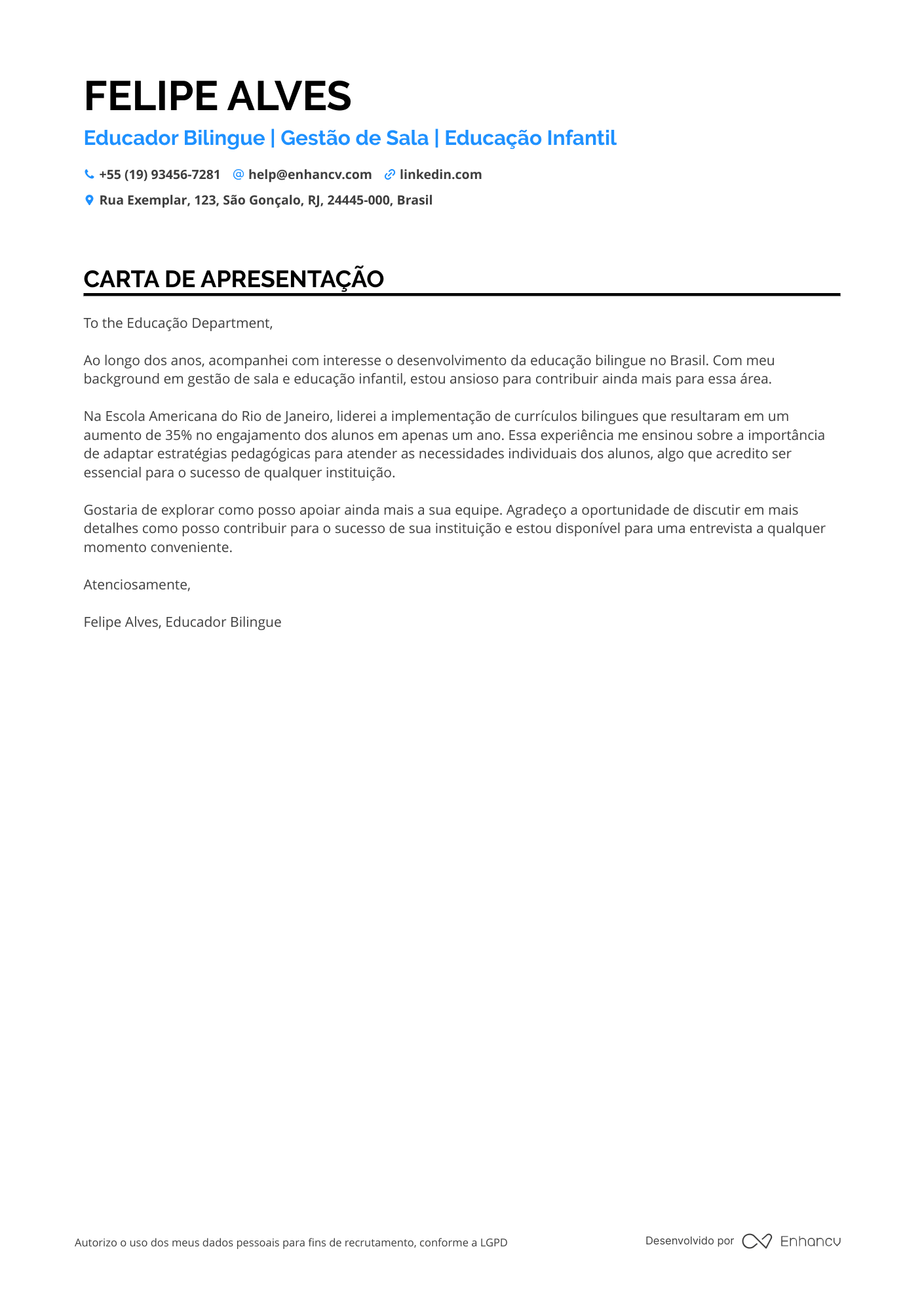 Professor Infantil de Educação Especial Resume Example