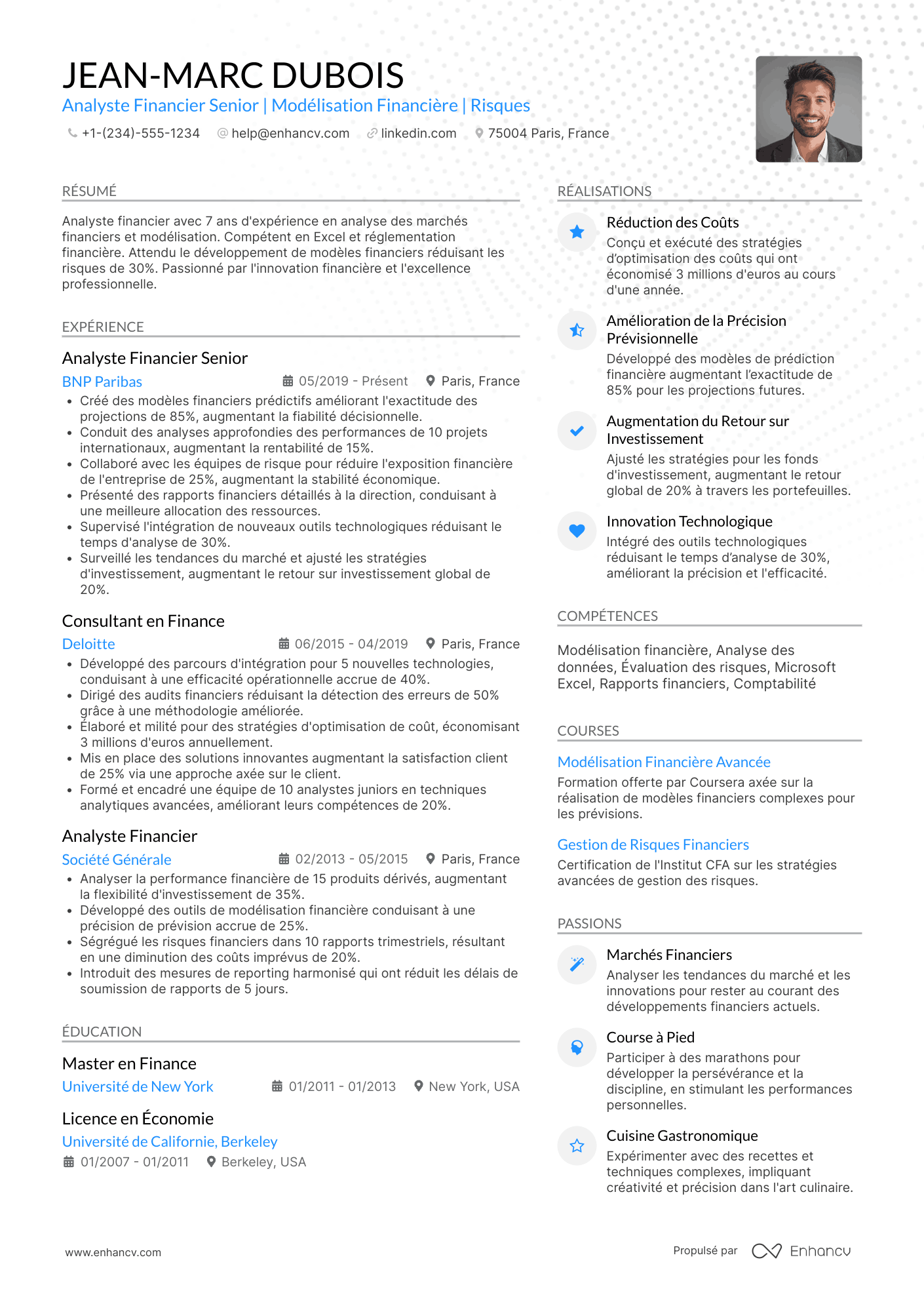 CV d’analyste&nbsp;financier senior Resume Example