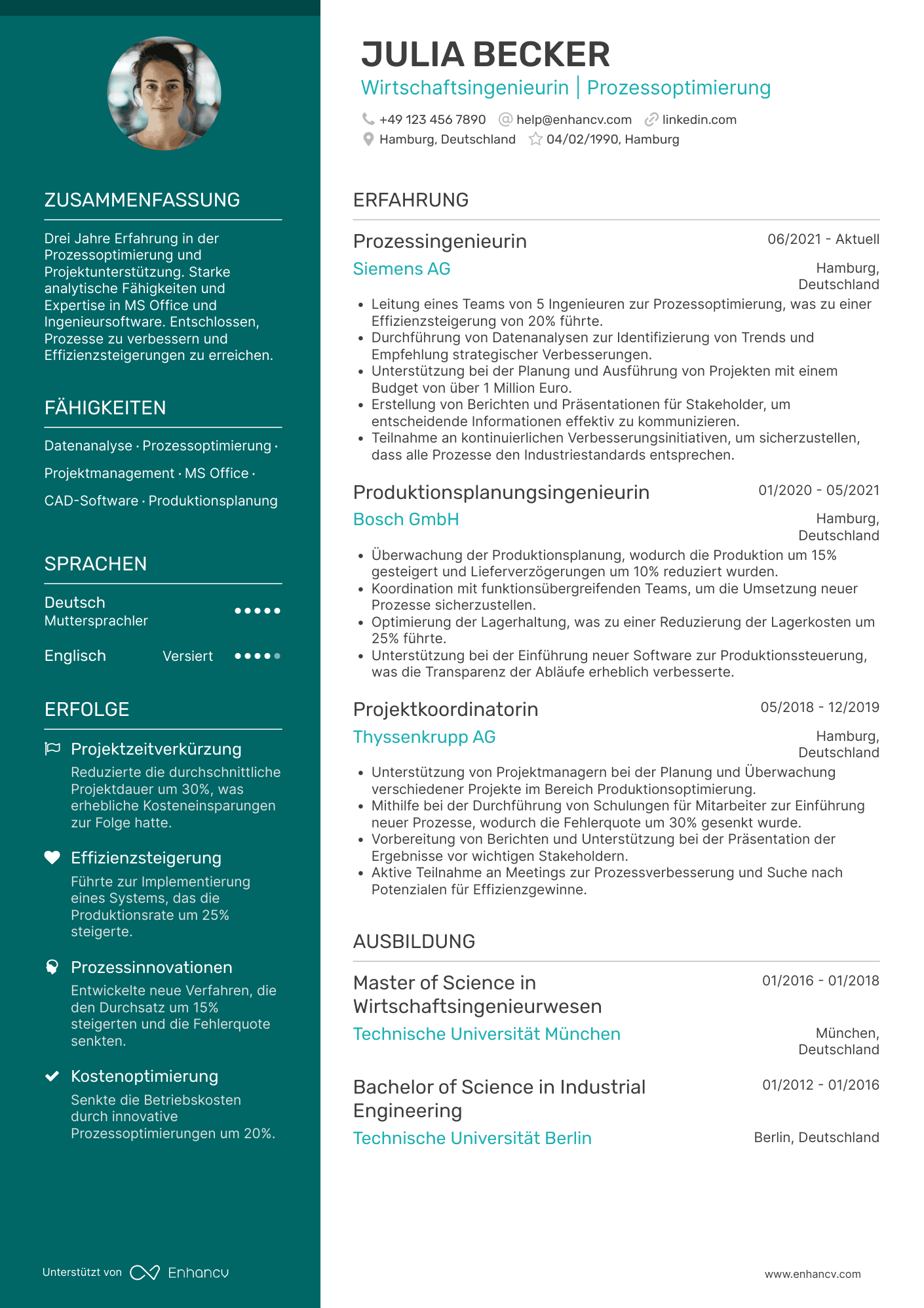 Lebenslauf als Einstiegslevel Wirtschaftsingenieur Resume Example