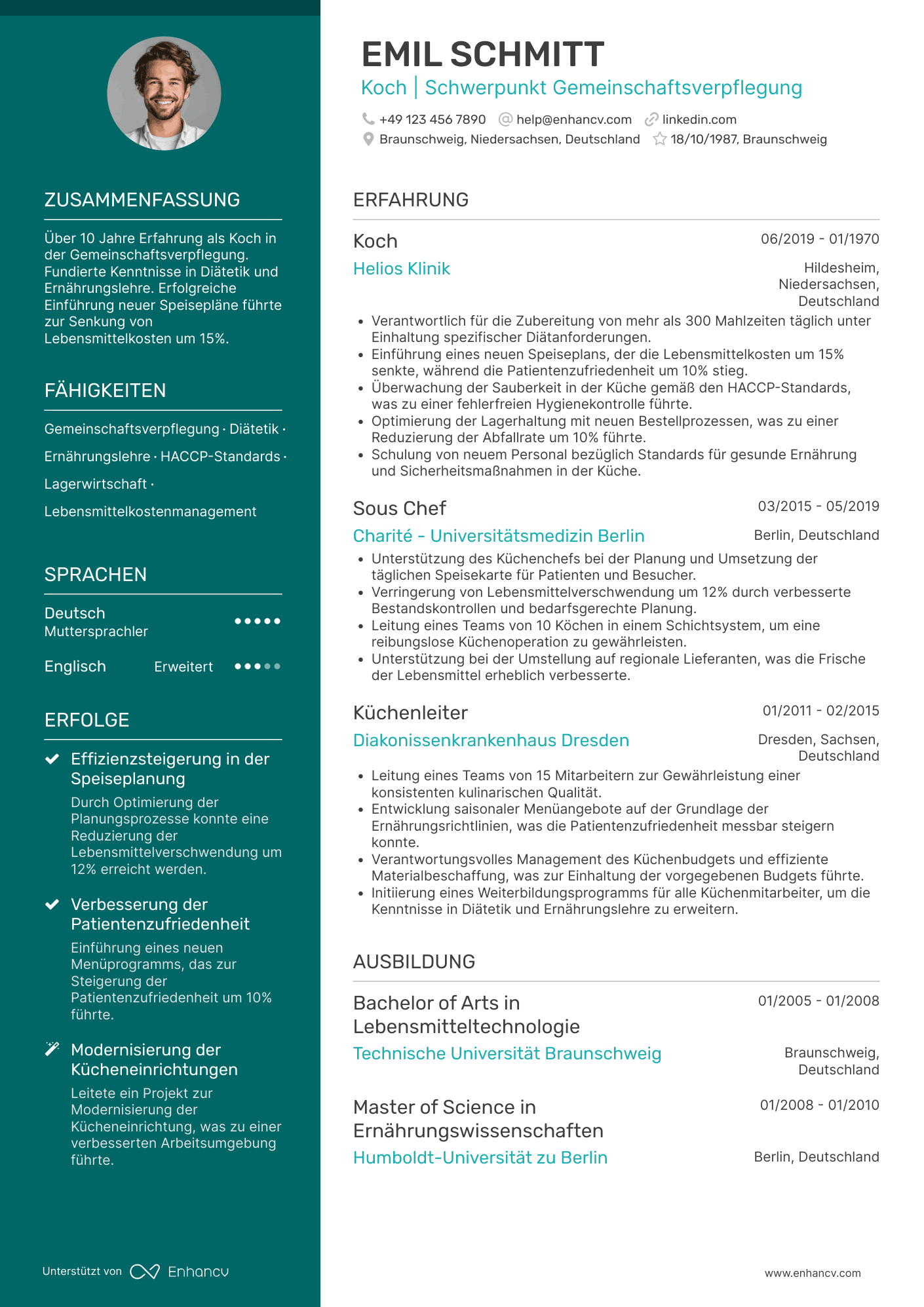 Lebenslauf als Koch in einem Krankenhaus Resume Example
