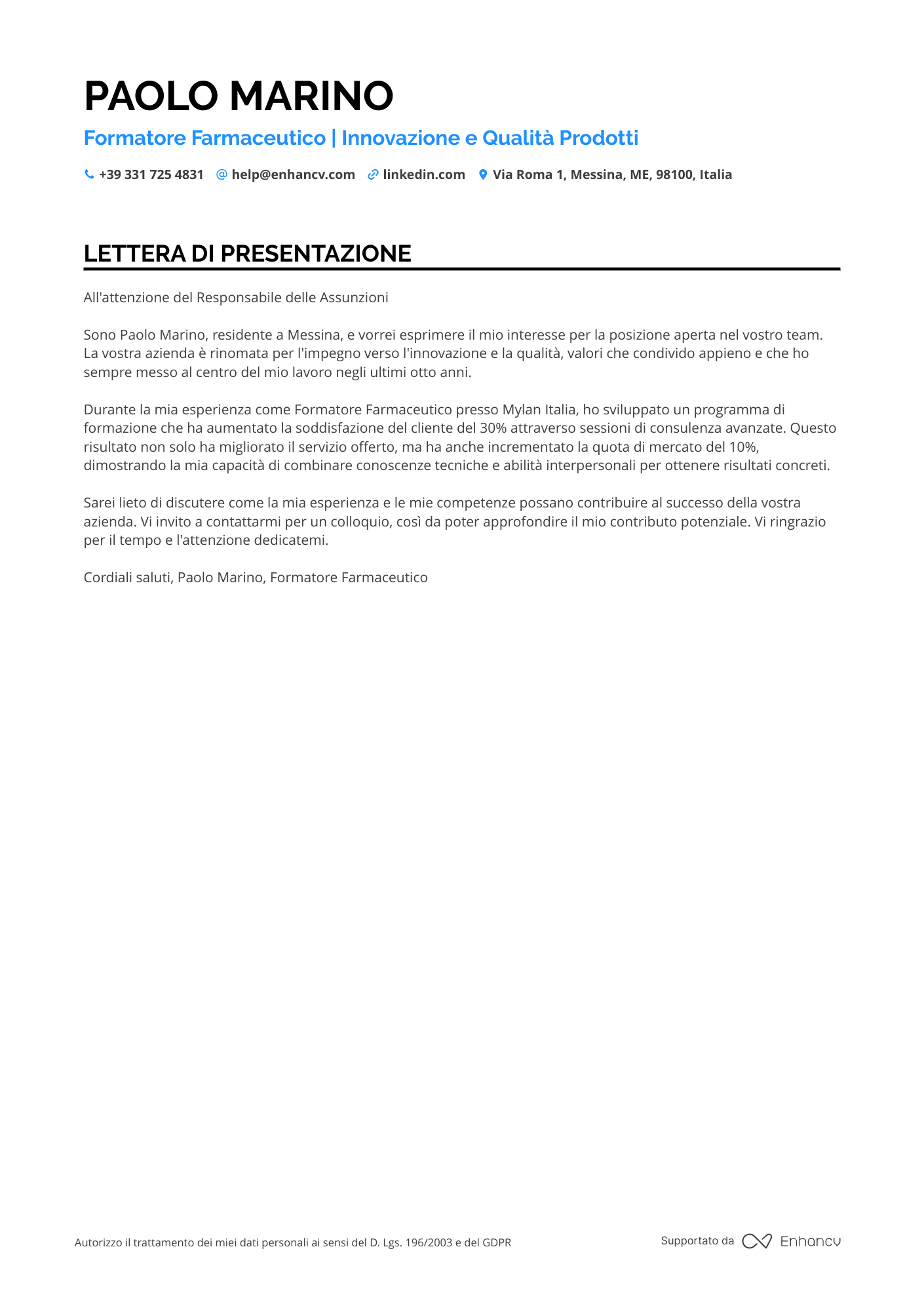 Venditore di Prodotti Farmaceutici Resume Example