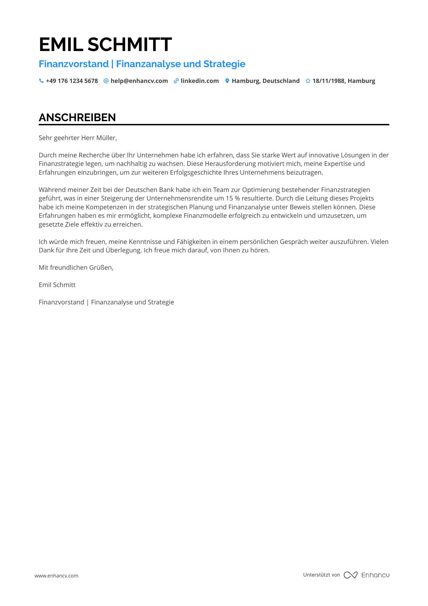 Finanzvorstand für Finanzanalyse Resume Example