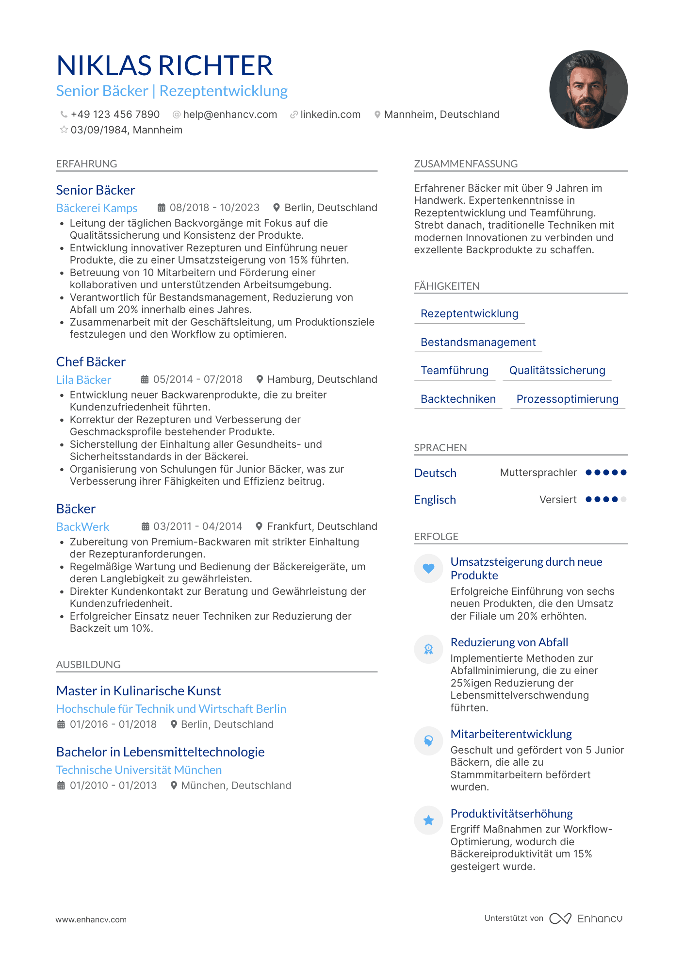 Lebenslauf als Senior Bäcker Resume Example