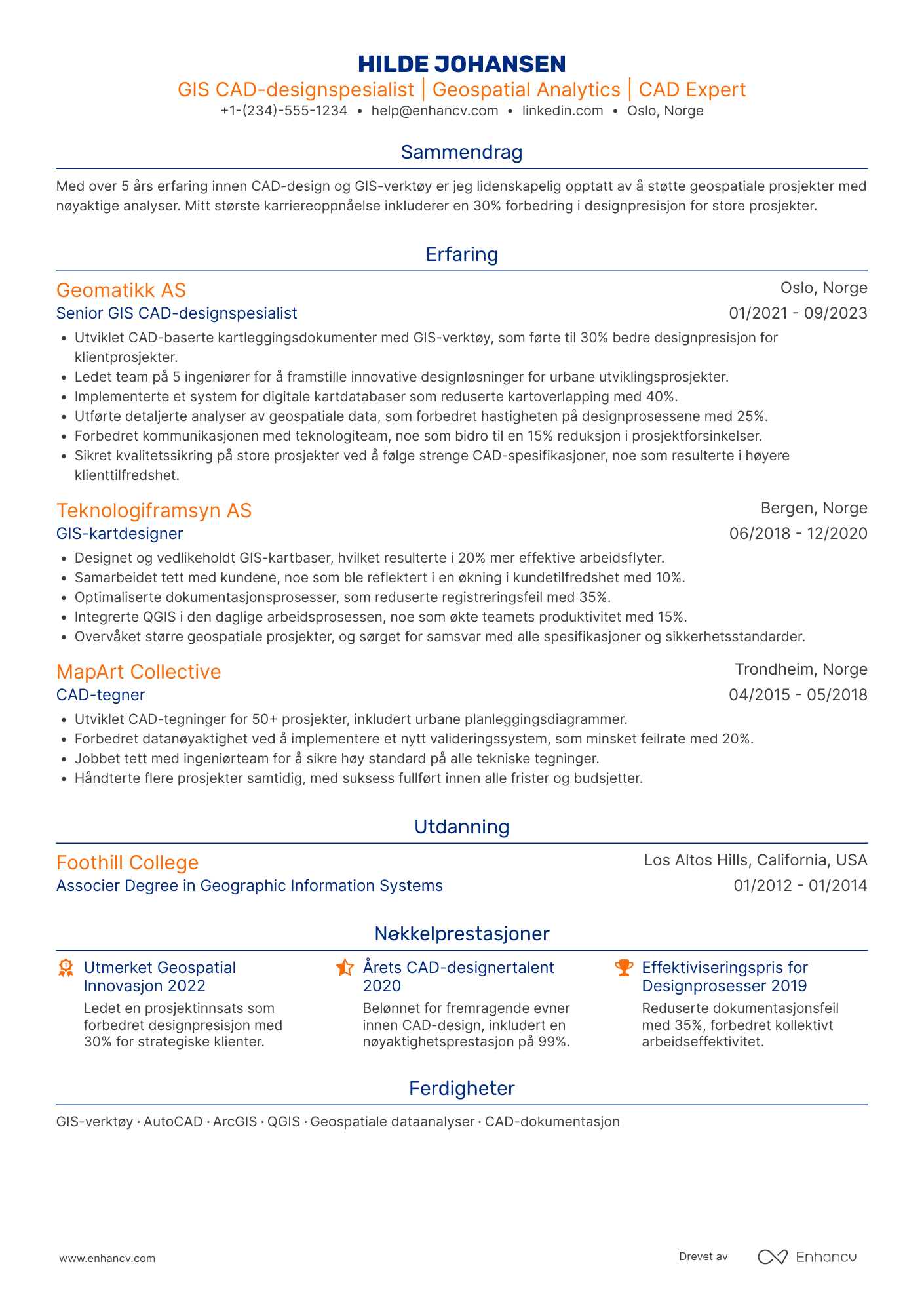 CV for GIS CAD designspesialist Resume Example
