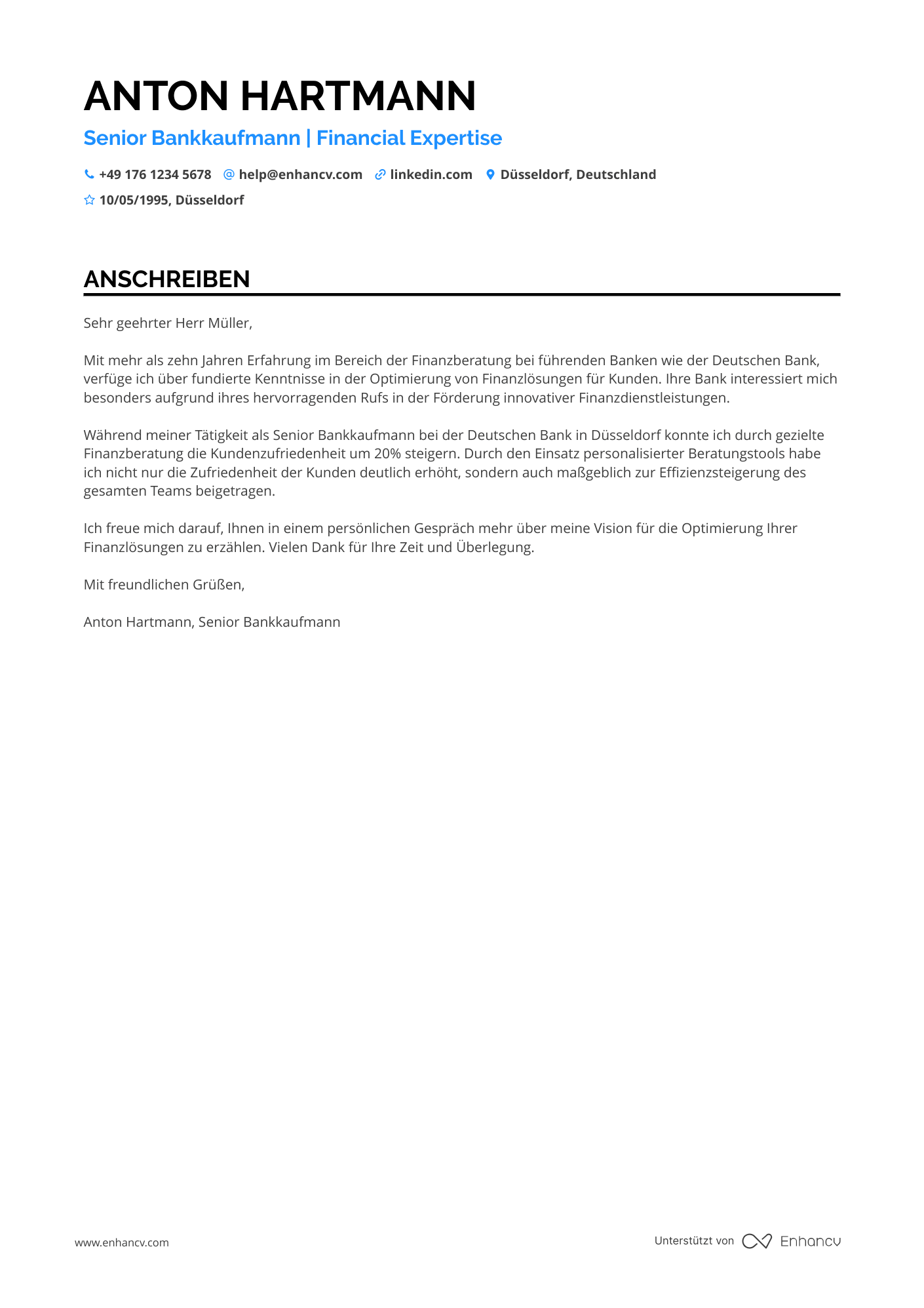 Senior Bankkaufmann Resume Example