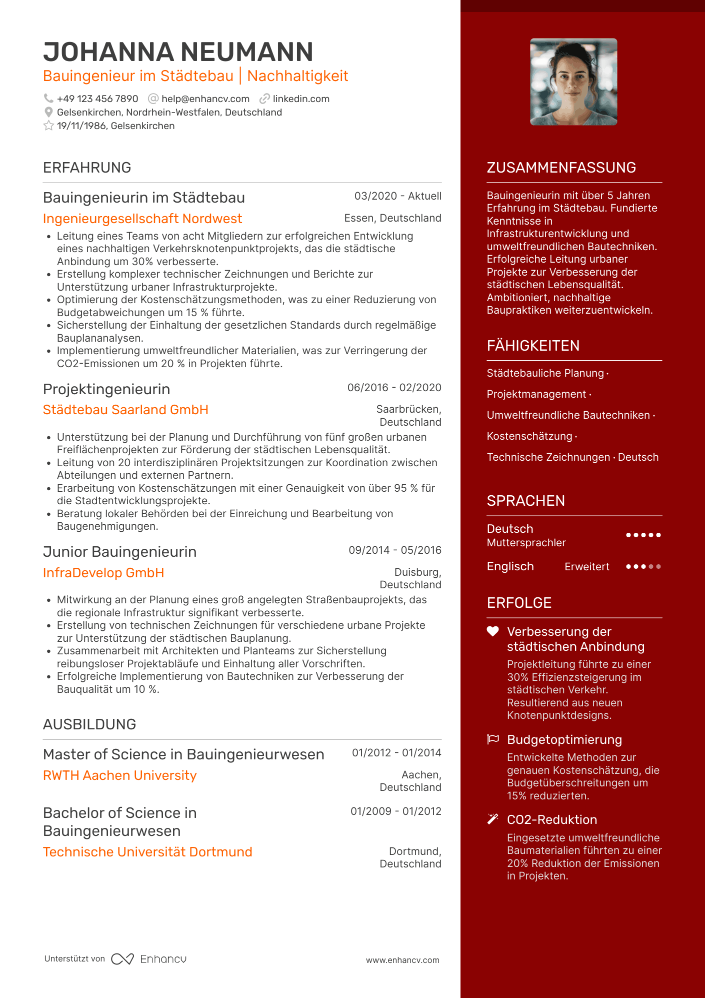 Lebenslauf als Bauingenieur im Städtebau Resume Example