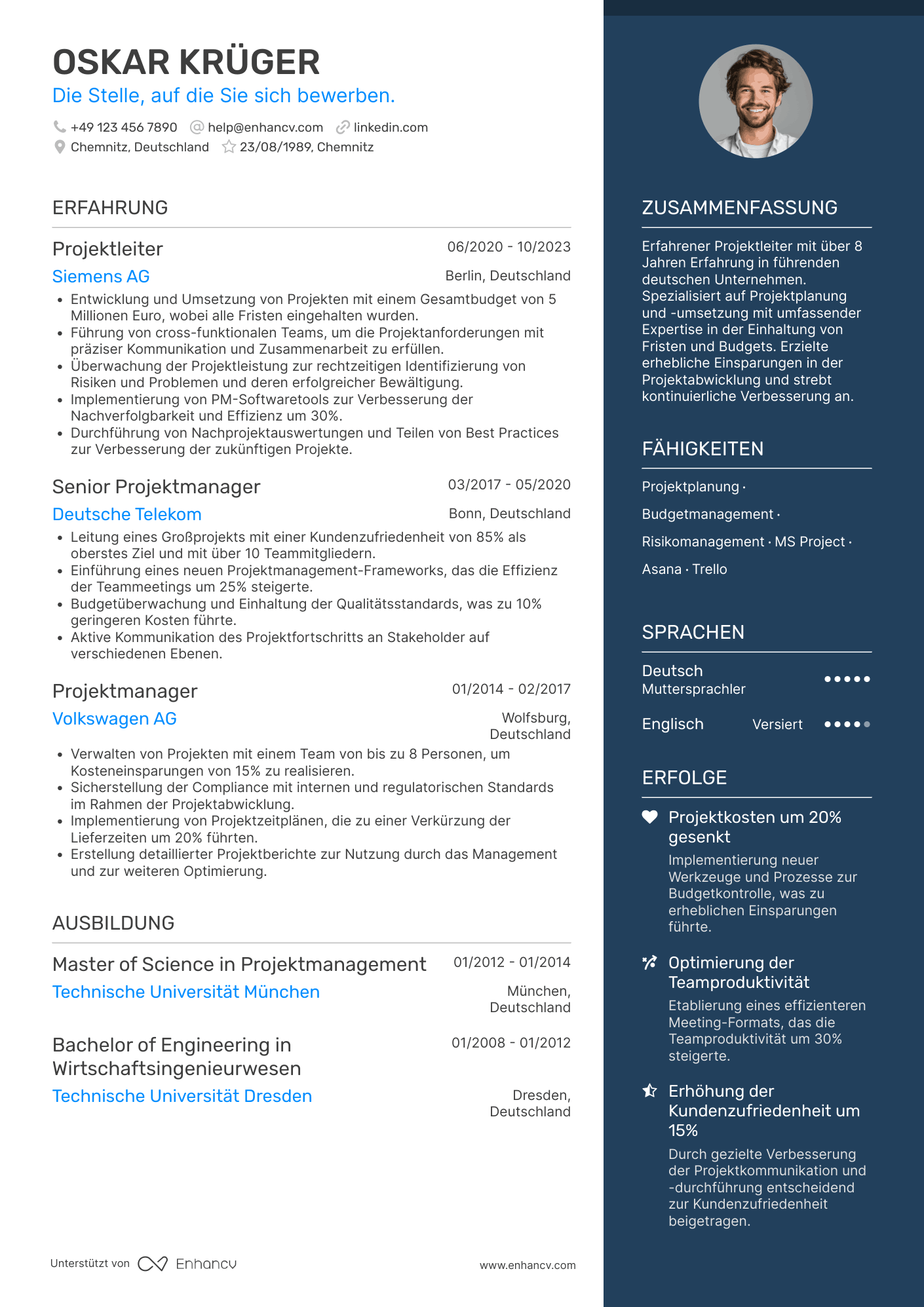 Lebenslauf als Operativer Projektleiter Resume Example