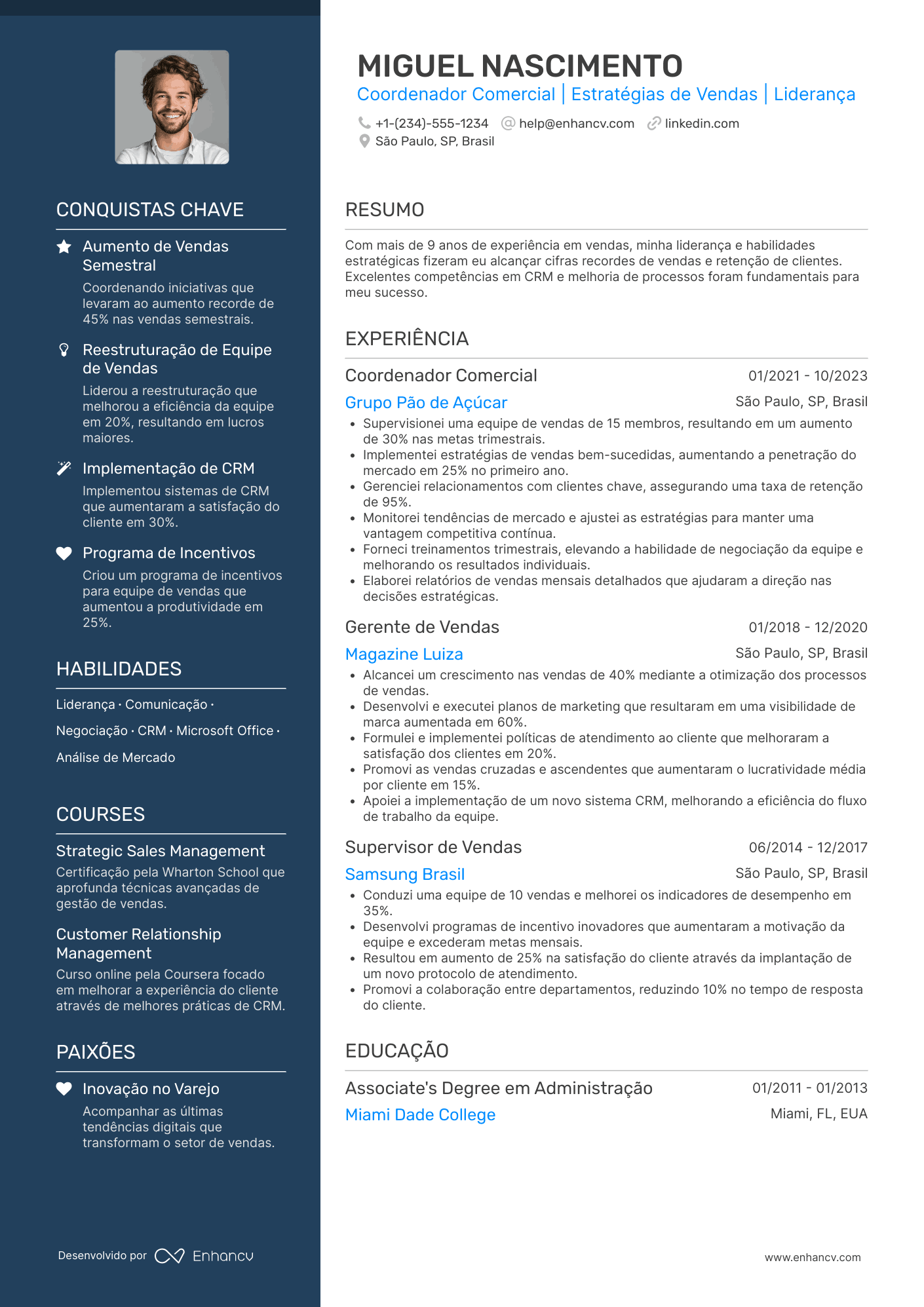 Currículo coordenador comercial Resume Example