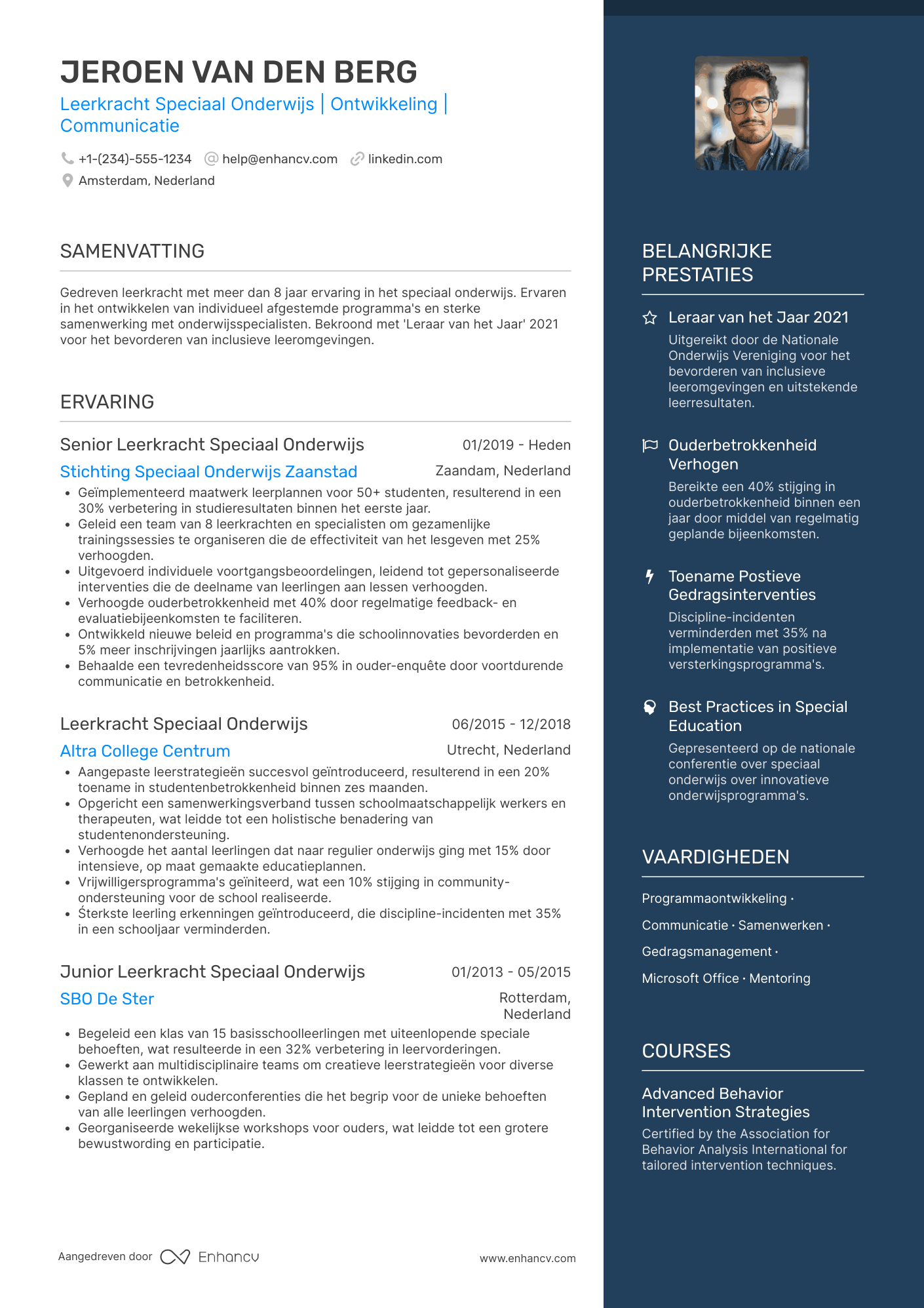 CV voor Leerkracht Speciaal Onderwijs Resume Example