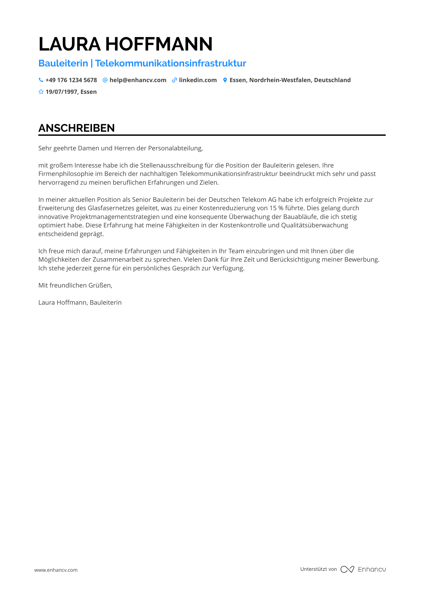 Bauleiter in der Telekommunikationsindustrie Resume Example