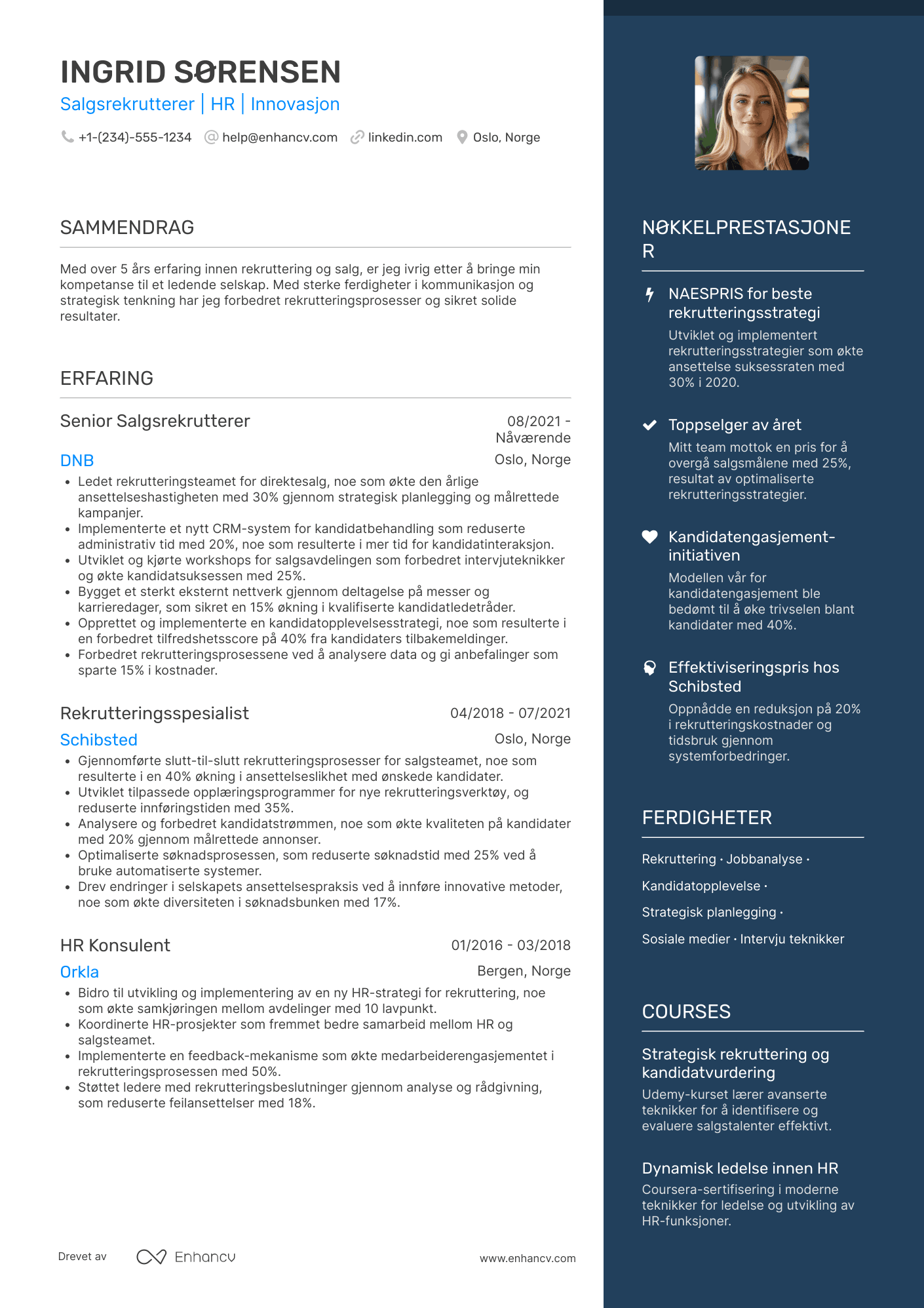 CV for Salgsrekrutterer Resume Example