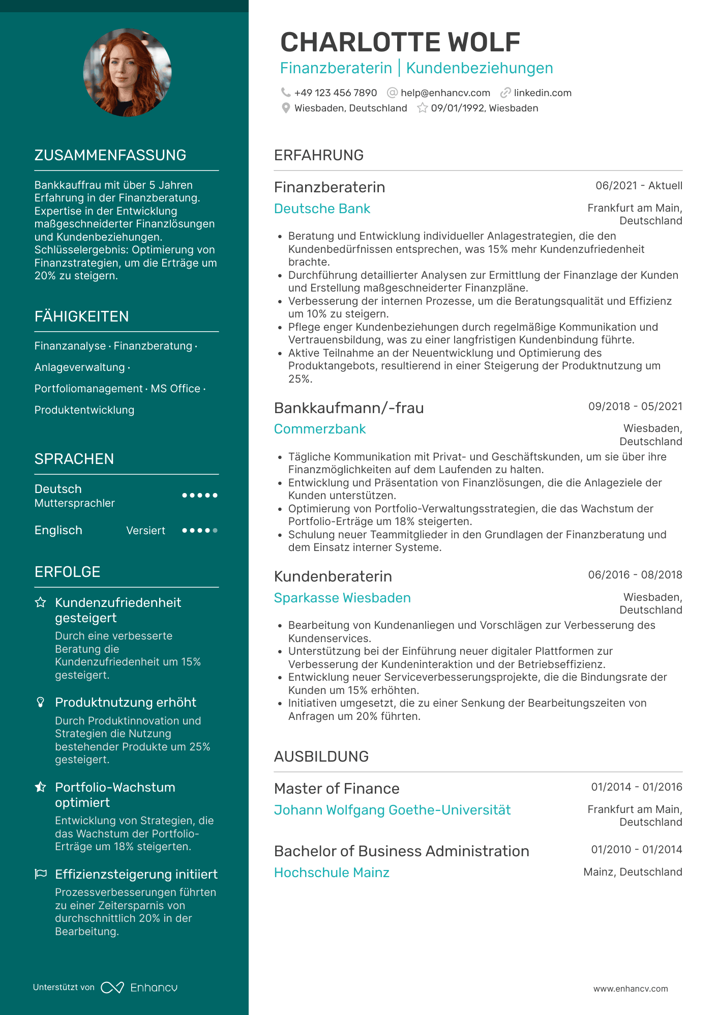 Lebenslauf als Bankkaufmann in der Finanzberatung Resume Example
