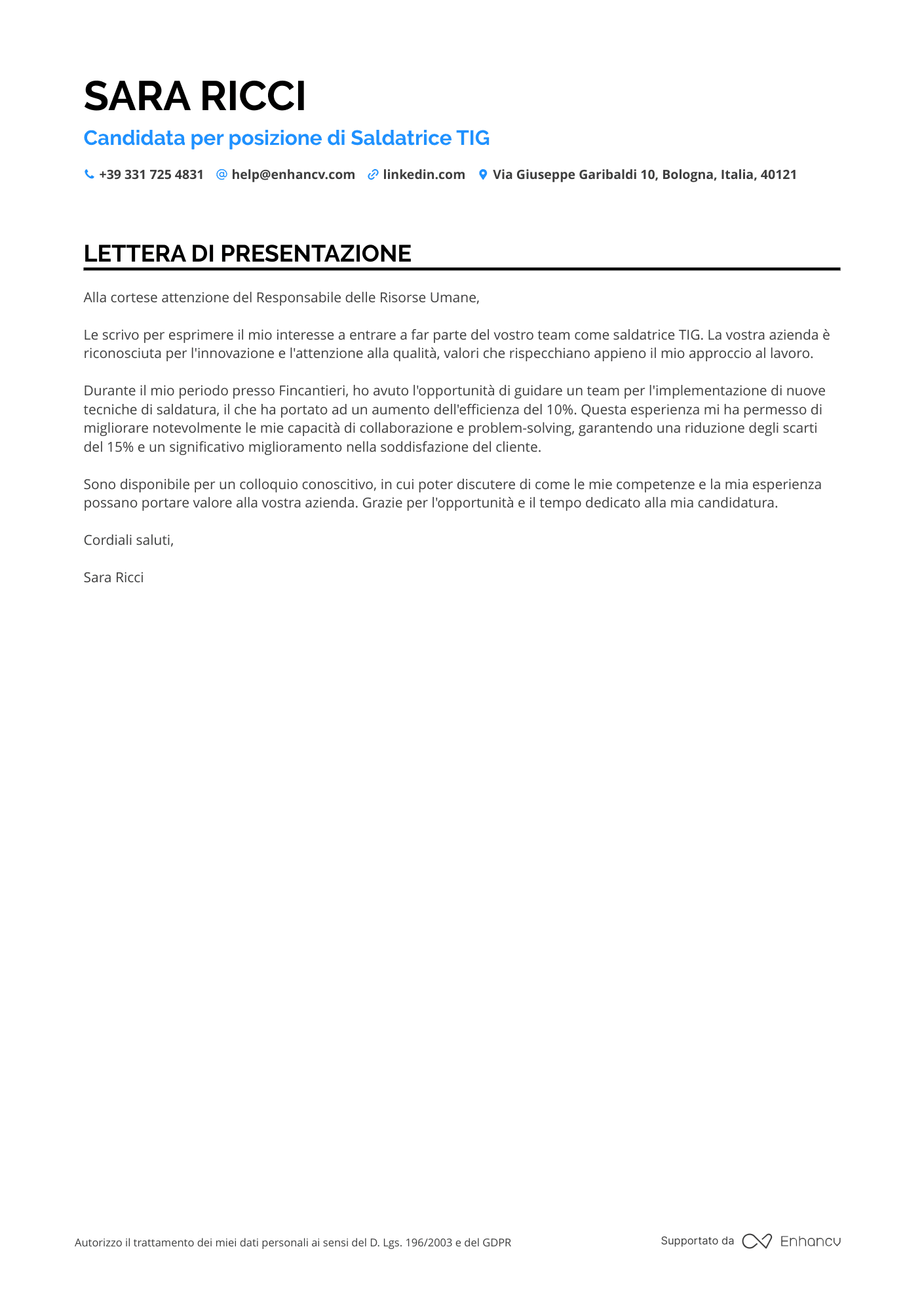 Saldatore Navale Resume Example