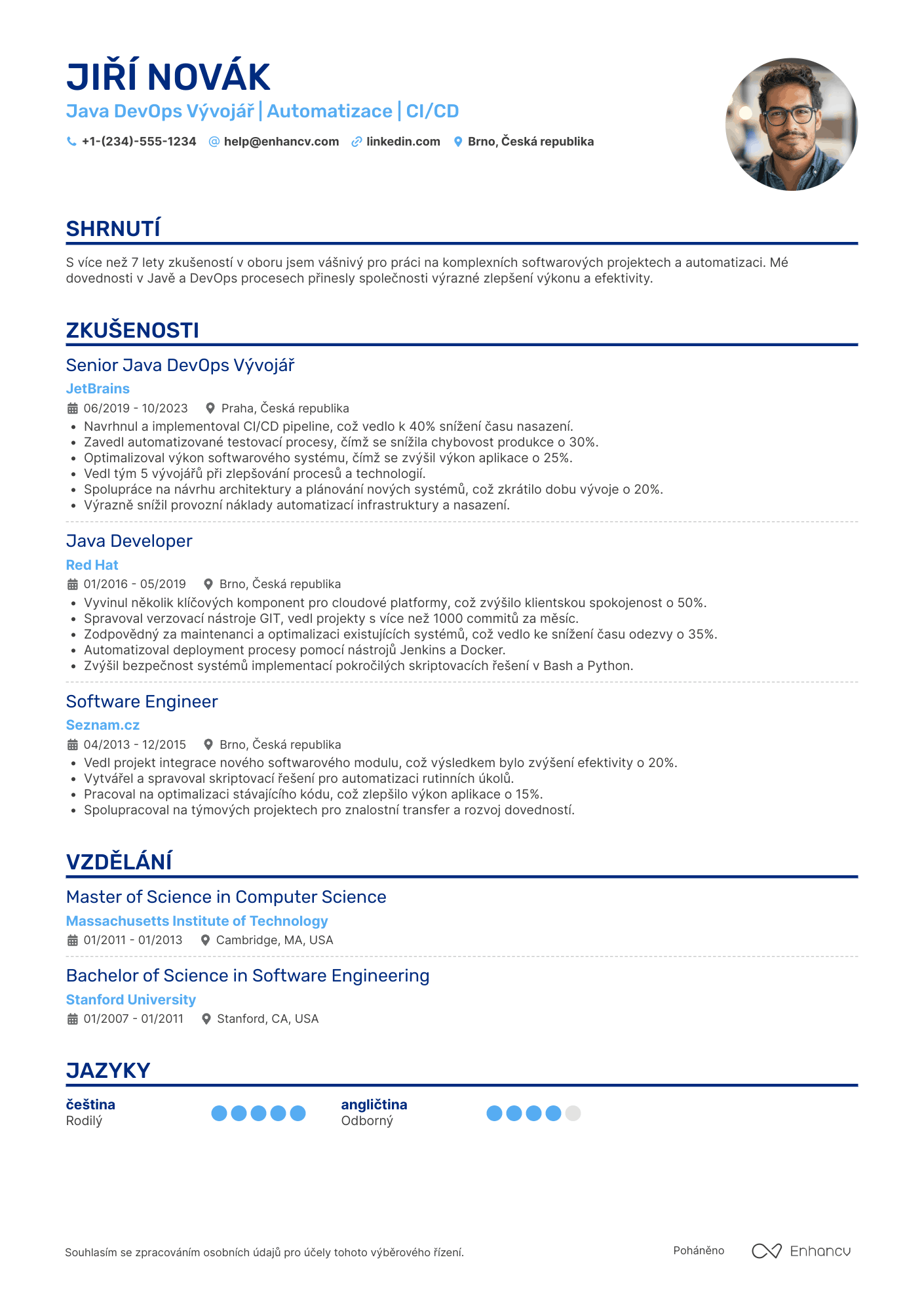 Životopis pro Java DevOps vývojář Resume Example
