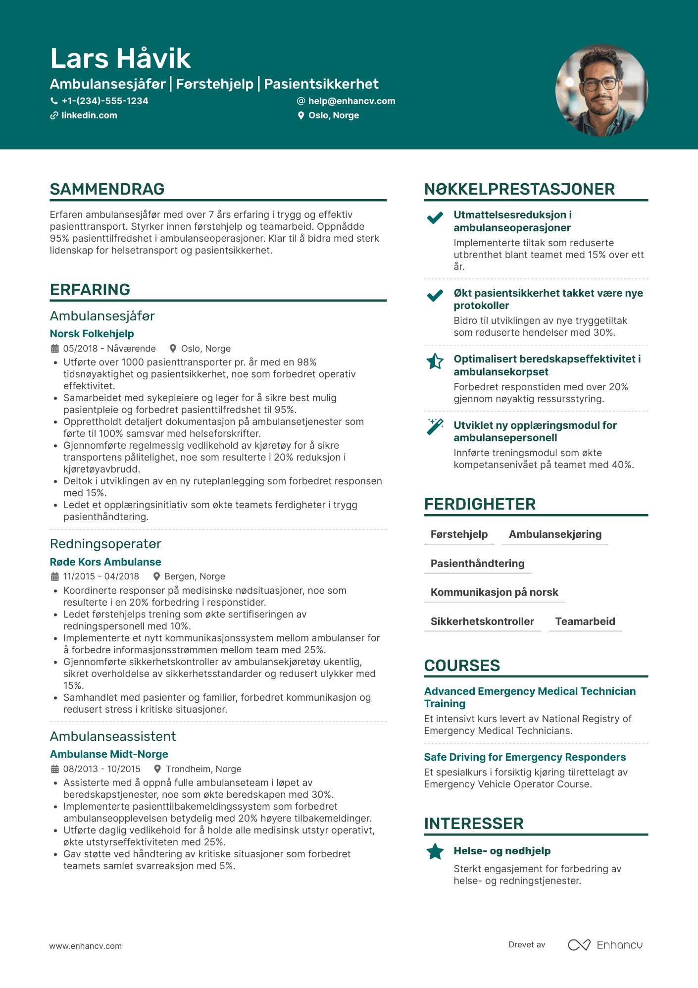CV for Ambulanse sjåfør Resume Example