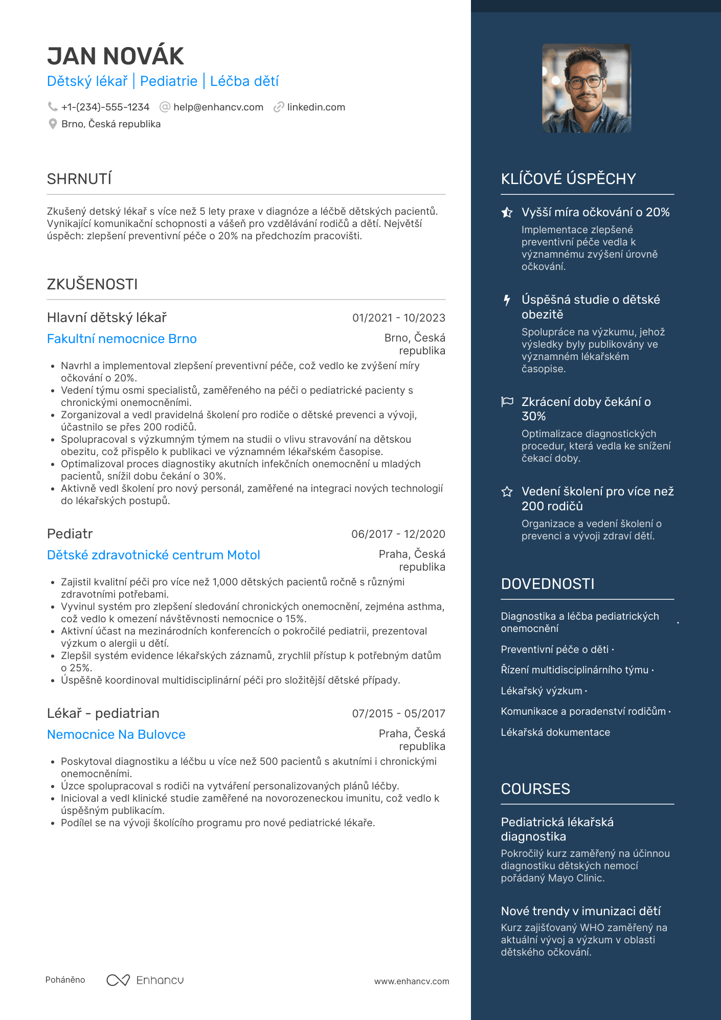 Životopis pro Dětský lékař Resume Example