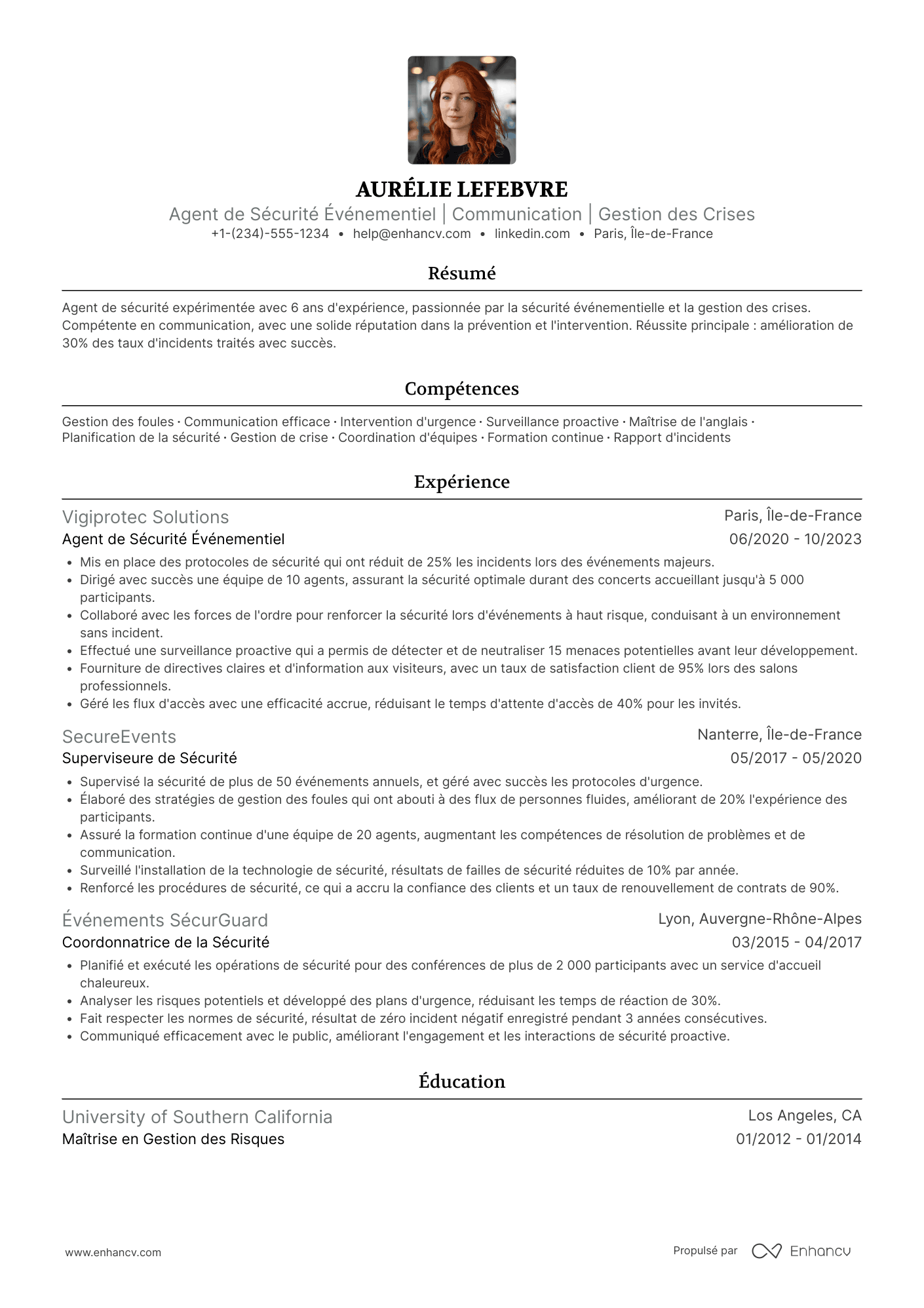 CV d’agent de sécurité événementiel Resume Example