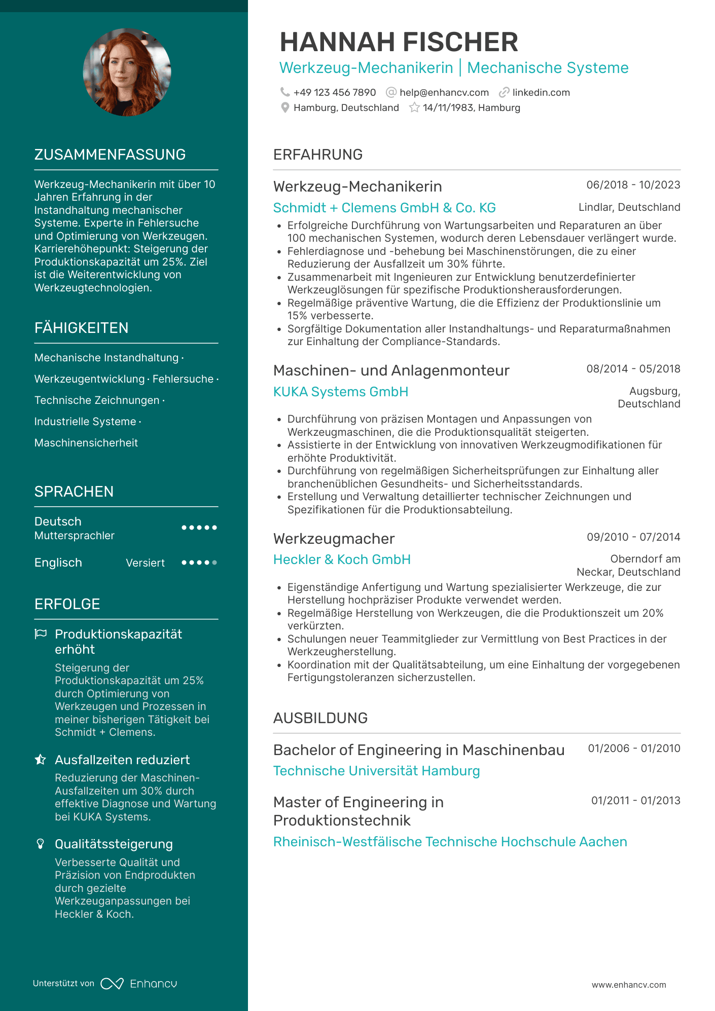 Lebenslauf als Werkzeug Mechaniker Resume Example