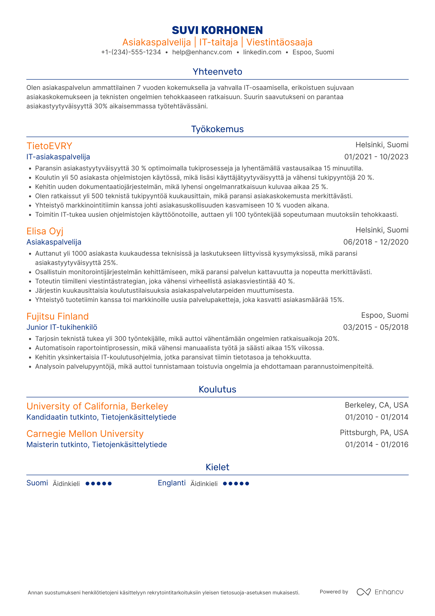 Ansioluettelo IT Alan Asiakaspalvelija Resume Example