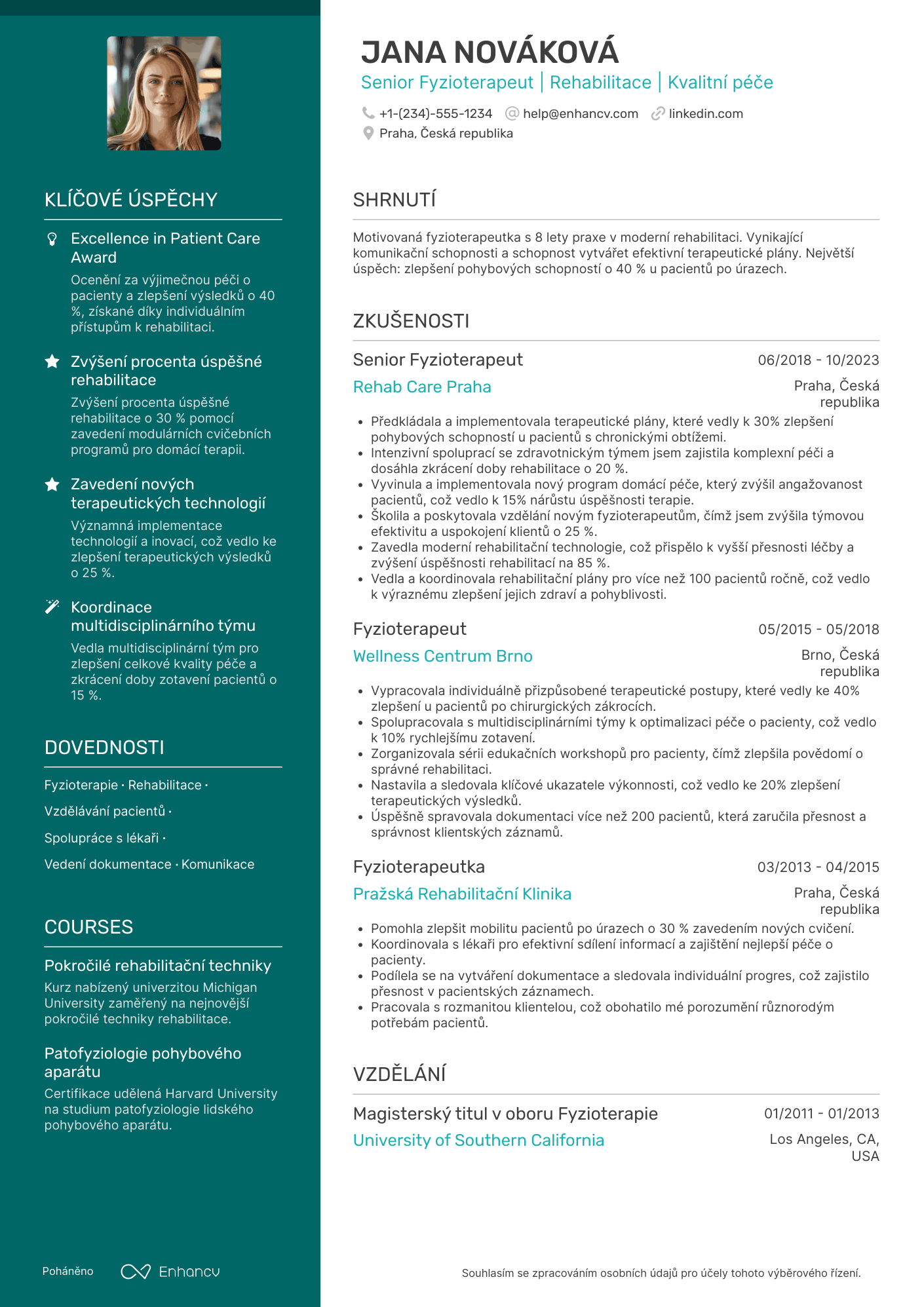 Životopis pro Fyzioterapeut pro rehabilitaci Resume Example