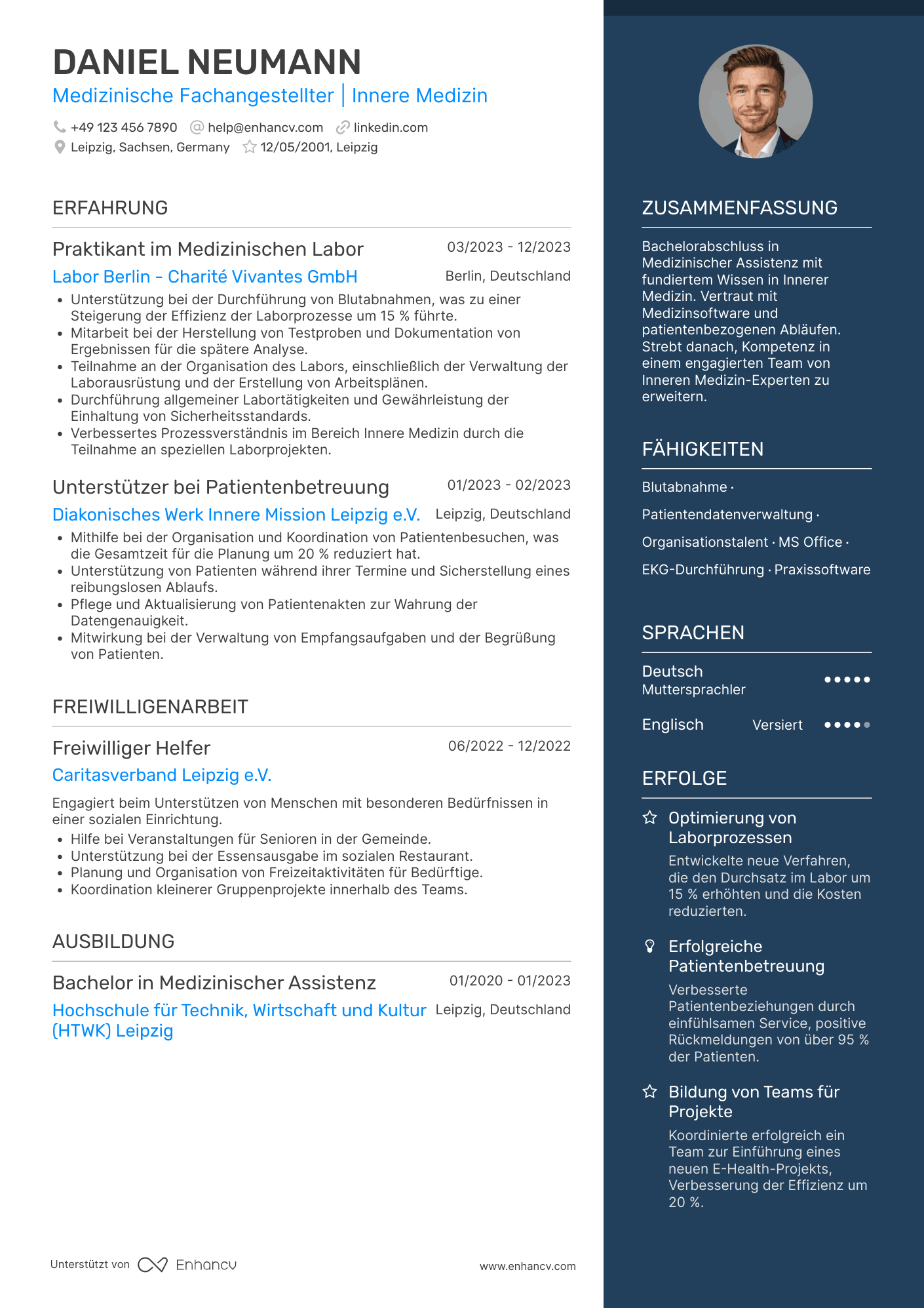 Lebenslauf als Arzthelferin für Innere Medizin Resume Example