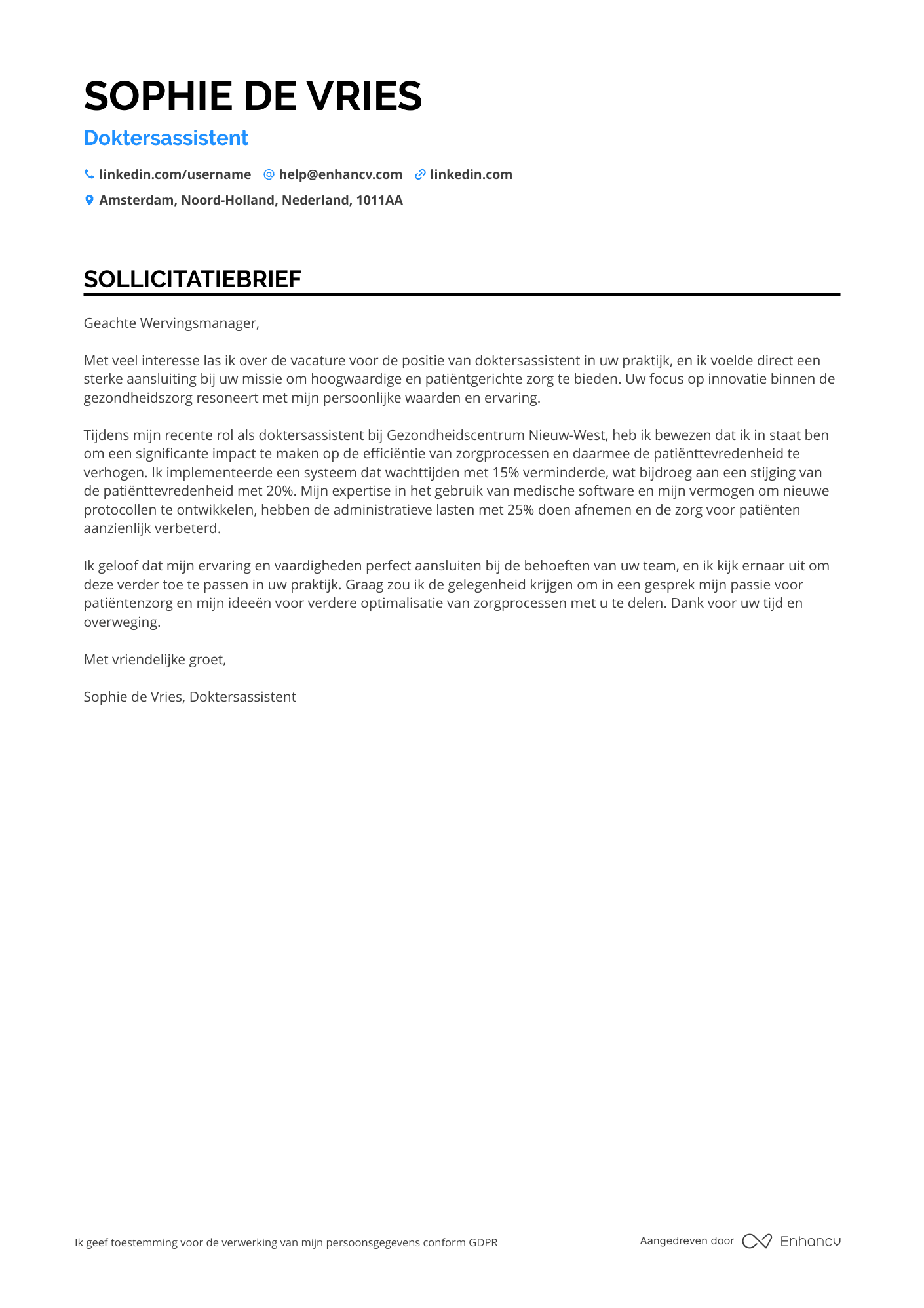Sollicitatiebrief voor Doktersassistent Patiëntenzorg Resume Example