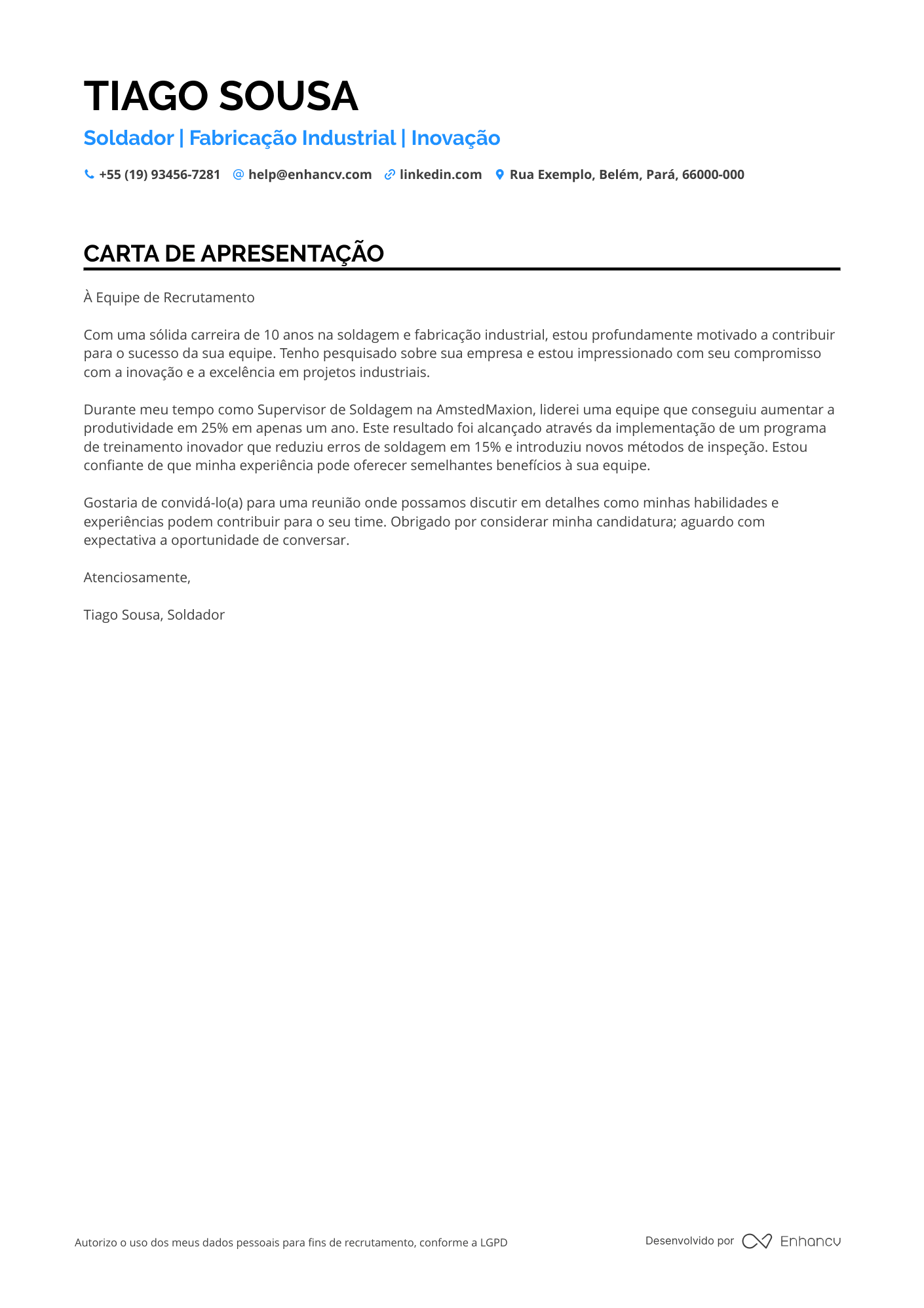 Soldador Meio período Resume Example